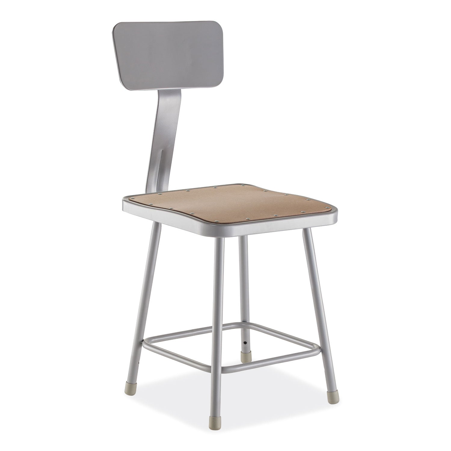 NPS® 6300 Series Heavy-Duty Square Seat Stool with Backrest, Supports Up to 500 lb, 17.5" Seat Height, Brown Seat, Gray Back/Base