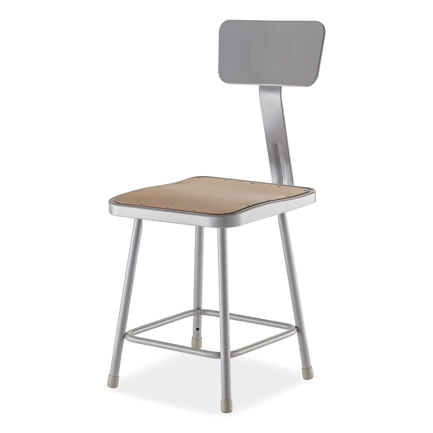 6300 Series Heavy-Duty Square Seat Stool with Backrest, Supports Up to 500 lb, 17.5" Seat Height, Brown Seat, Gray Back/Base