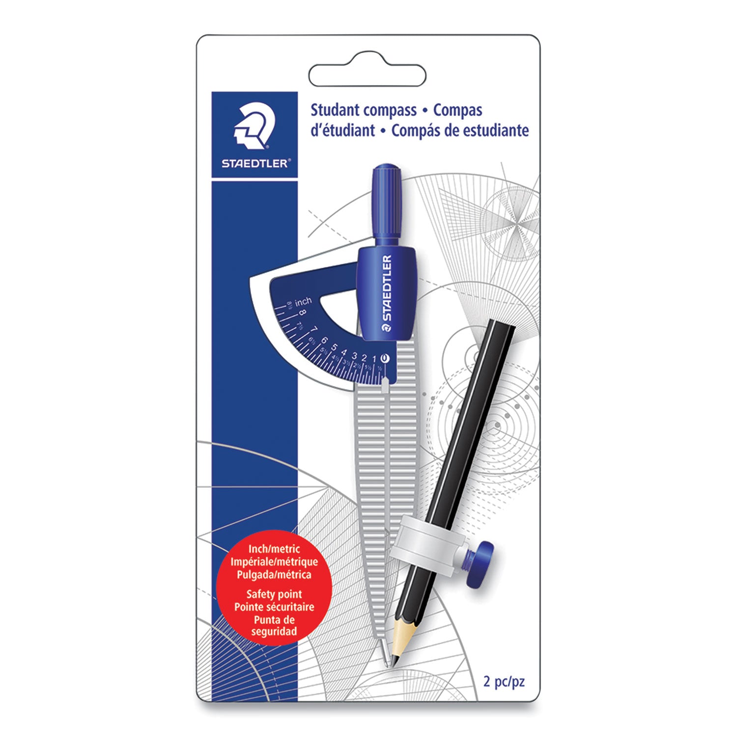 Staedtler® Student Compass, 8.5" Maximum Diameter, Plastic, Blue