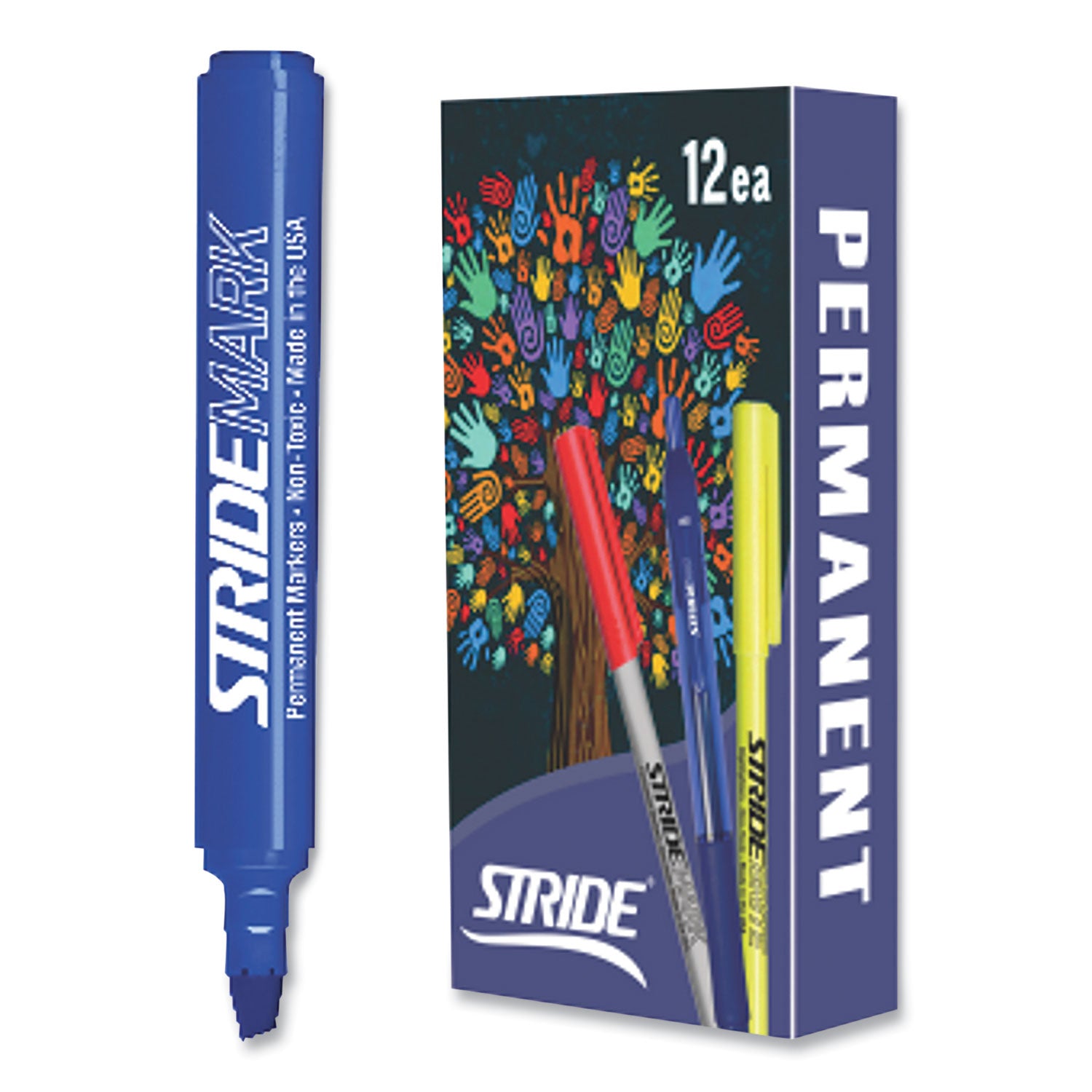 Stride StrideMark Tank Permanent Marker, Broad Chisel Tip, Blue, 12/Pack