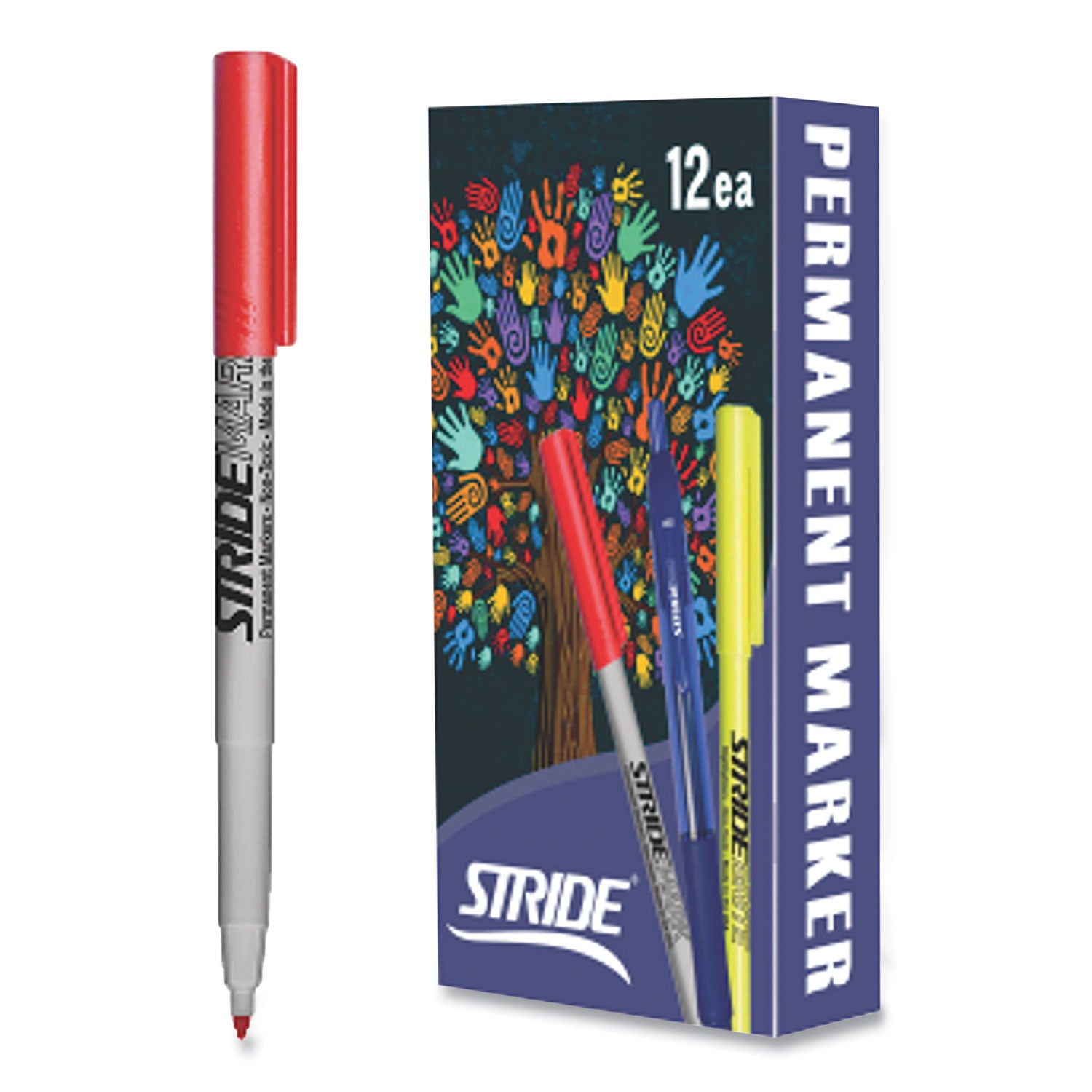 Stride StrideMark Tank Permanent Marker, Broad Chisel Tip, Red, 12/Pack