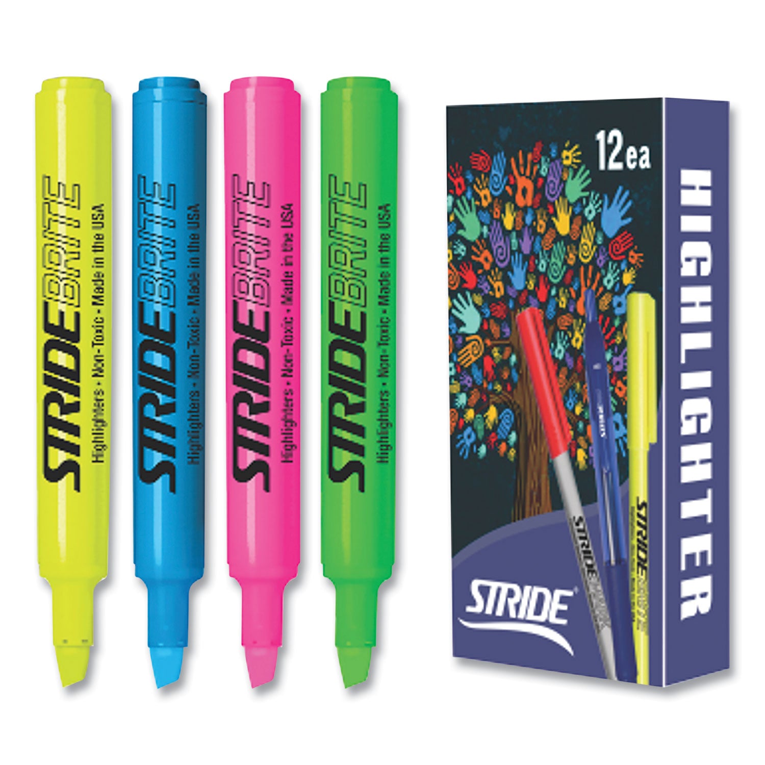 StrideBrite Tank Highlighter, Assorted Ink Colors, Chisel Tip, Assorted Barrel Colors, 12/Pack Stride Flipcost