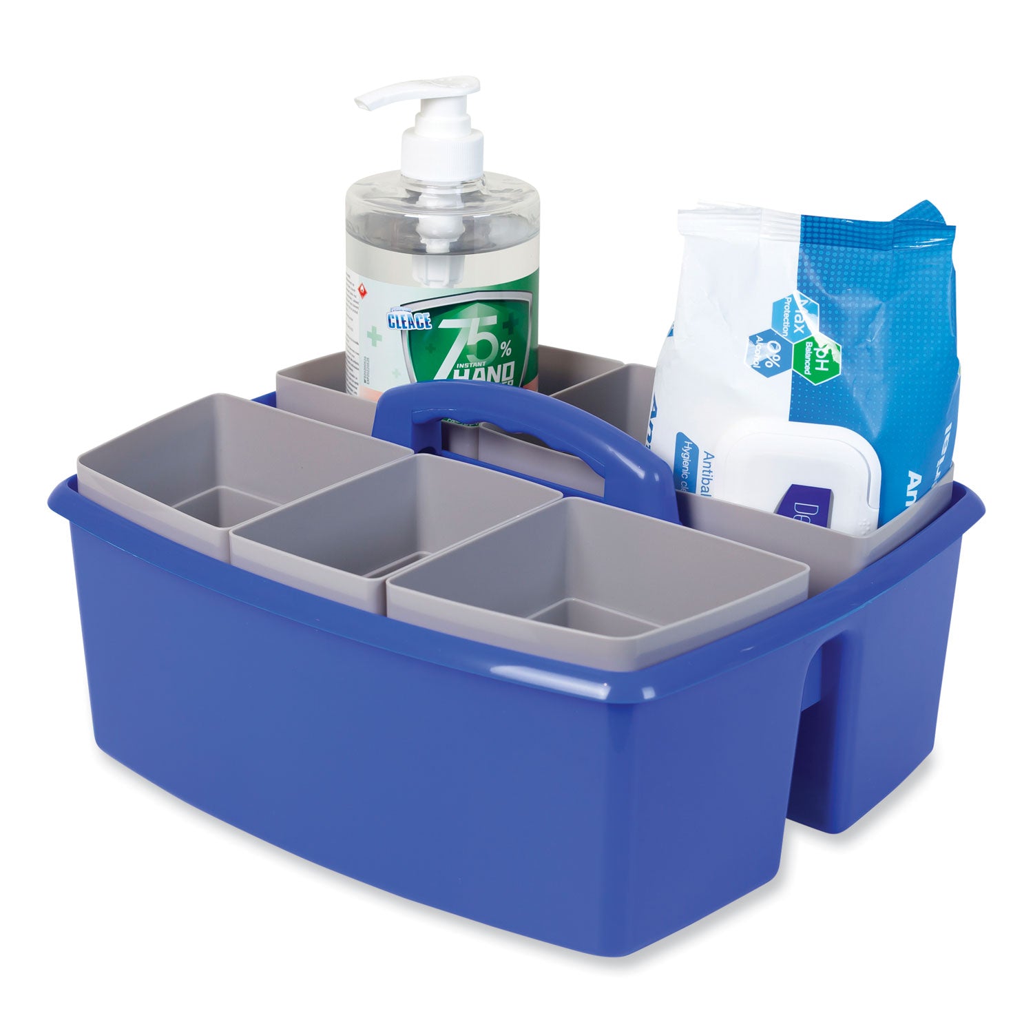 Storex Large Caddy with Sorting Cups, Blue, 2/Carton