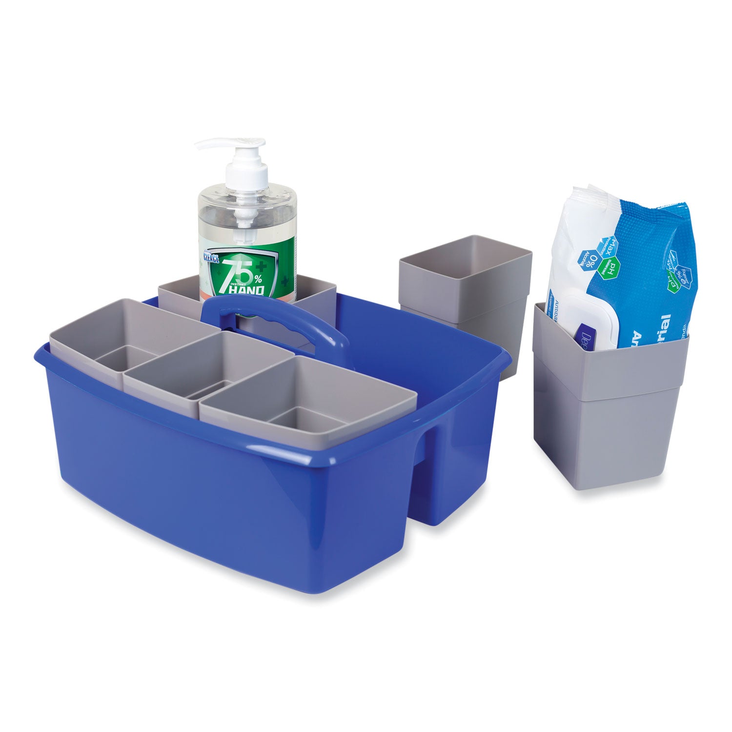 Storex Large Caddy with Sorting Cups, Blue, 2/Carton