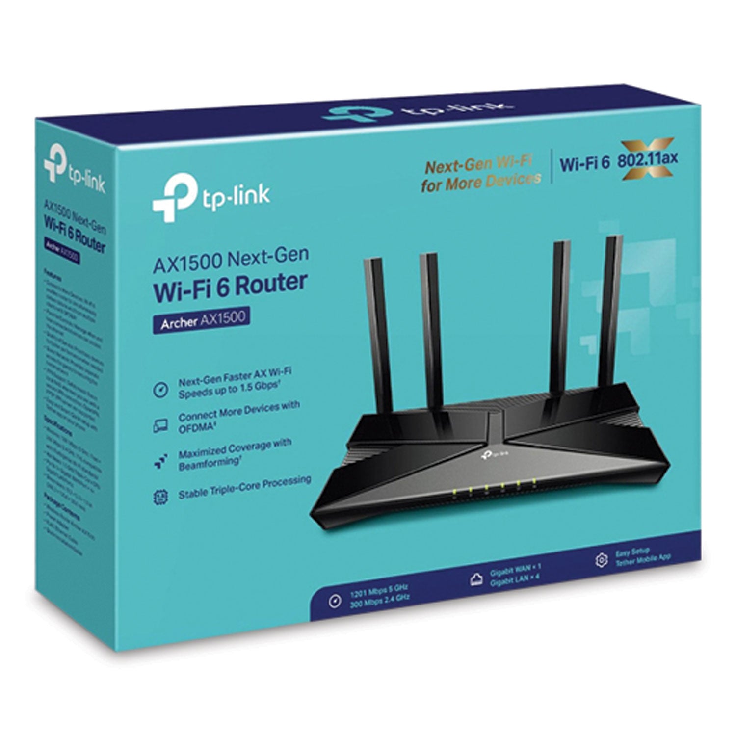 TP-Link Archer AX1500 Wireless and Ethernet Router, 5 Ports, Dual-Band 2.4 GHz/5 GHz