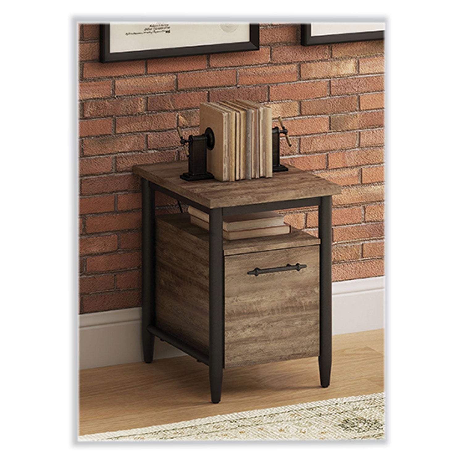 Whalen® Thomasville Breslyn One-Drawer Vertical File Cabinet, with Shelf, Letter/Legal, Crosscut Hickory, 16" x 20" x 22.2"