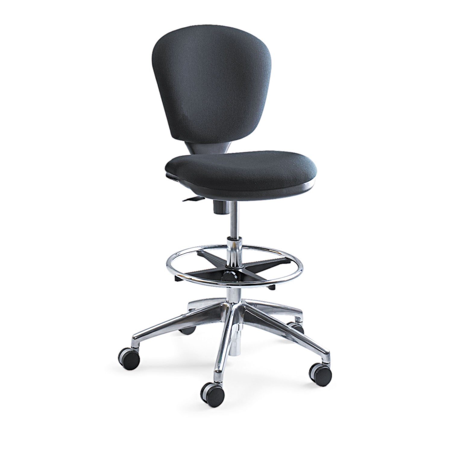 Safco® Metro Collection Extended-Height Chair, Supports Up to 250 lb, 23" to 33" Seat Height, Black Seat/Back, Chrome Base