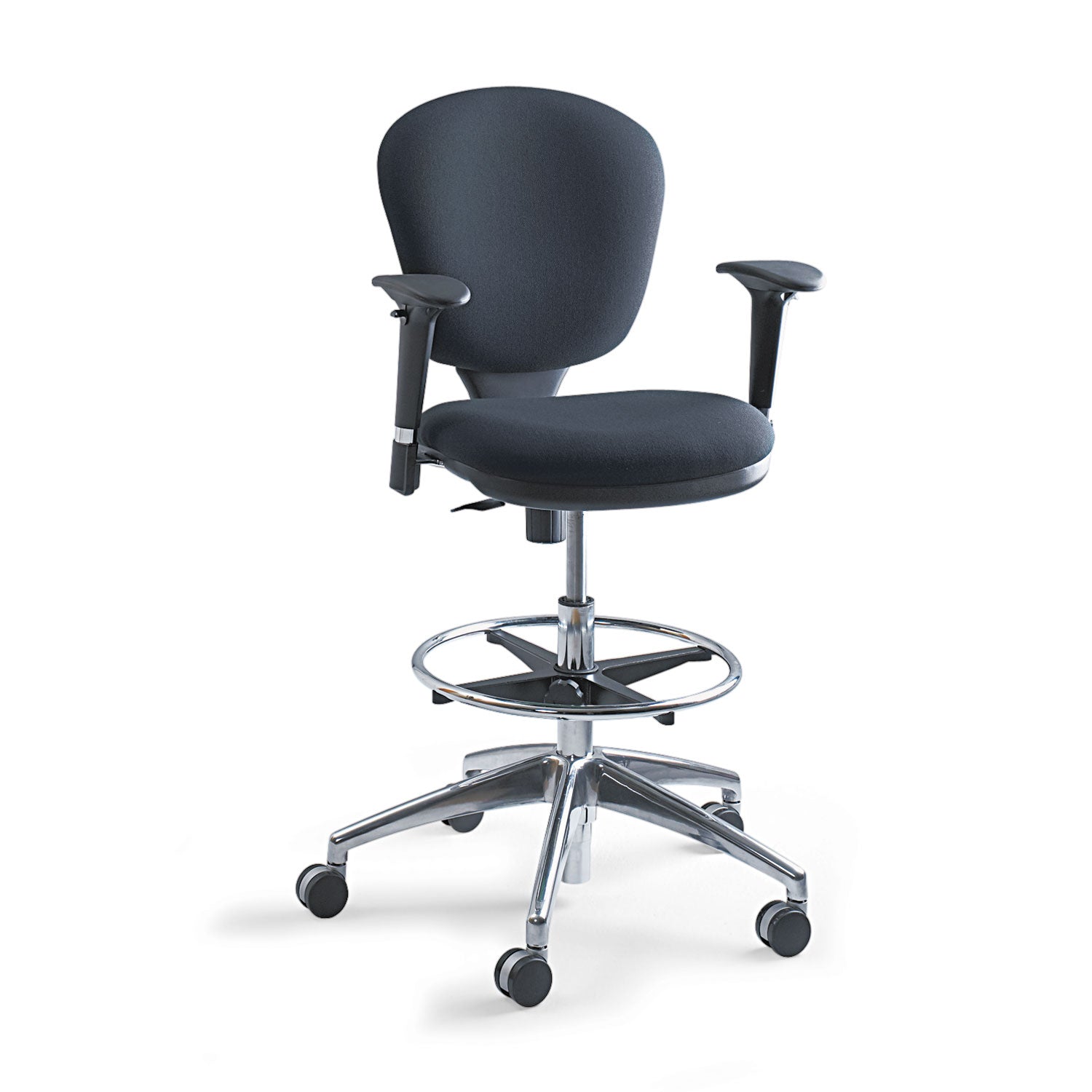 Safco® Metro Collection Extended-Height Chair, Supports Up to 250 lb, 23" to 33" Seat Height, Black Seat/Back, Chrome Base