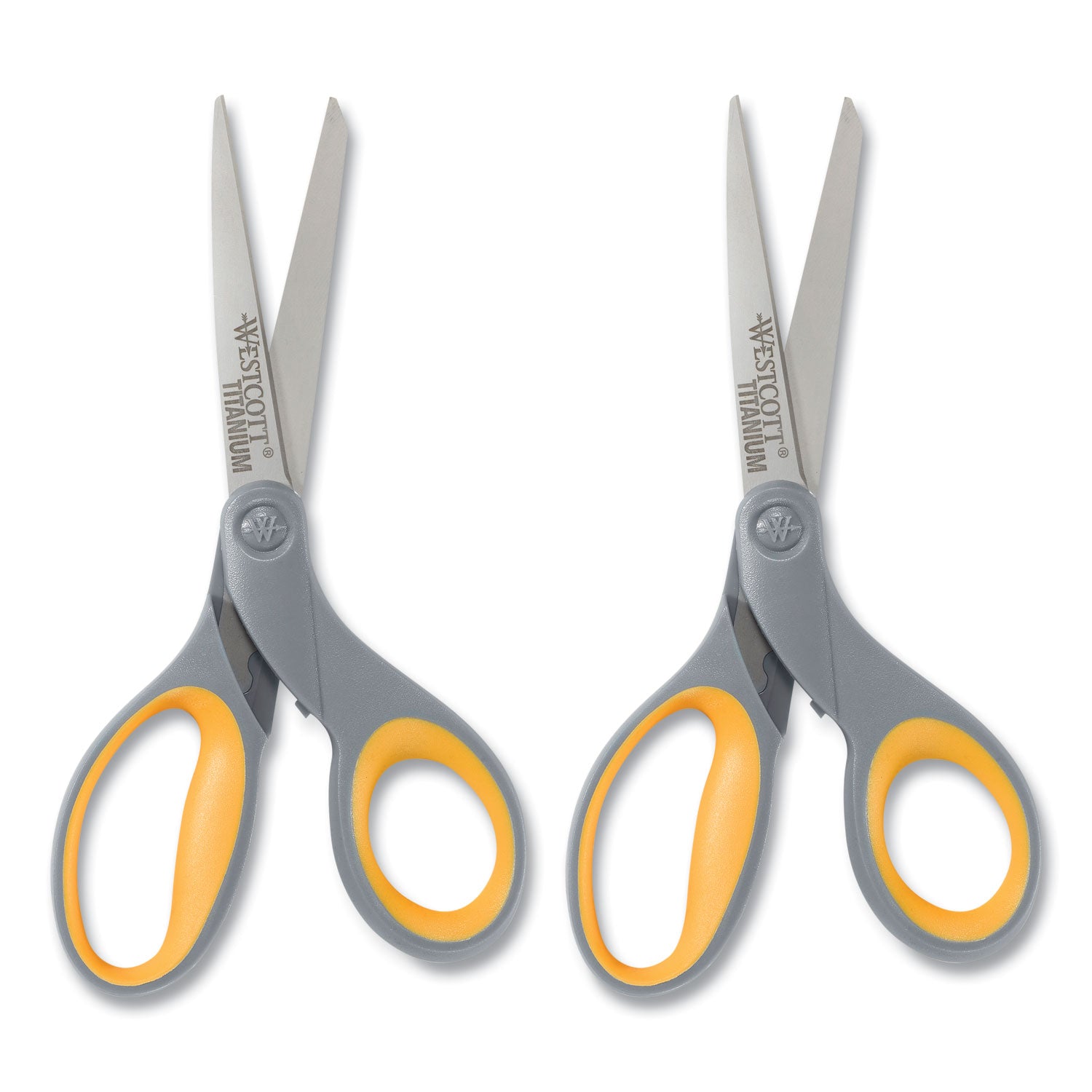 Westcott® Titanium Bonded Scissors, 8" Long, 3.5" Cut Length, Straight Gray/Yellow Handle, 2/Pack