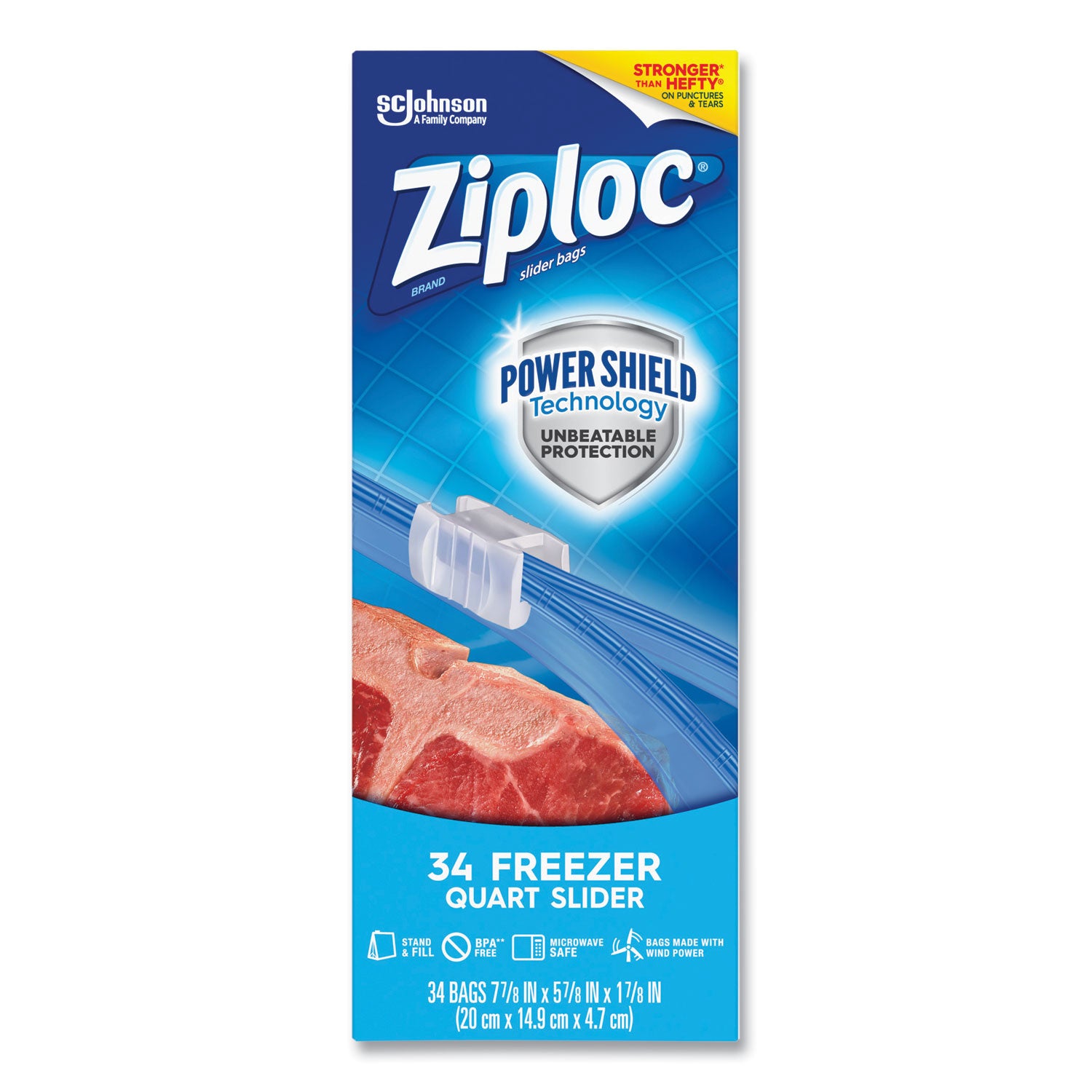 Ziploc® Slider Freezer Bags, 32 oz, 5.88" x 1.88" x 7.88", Clear, 34/Box