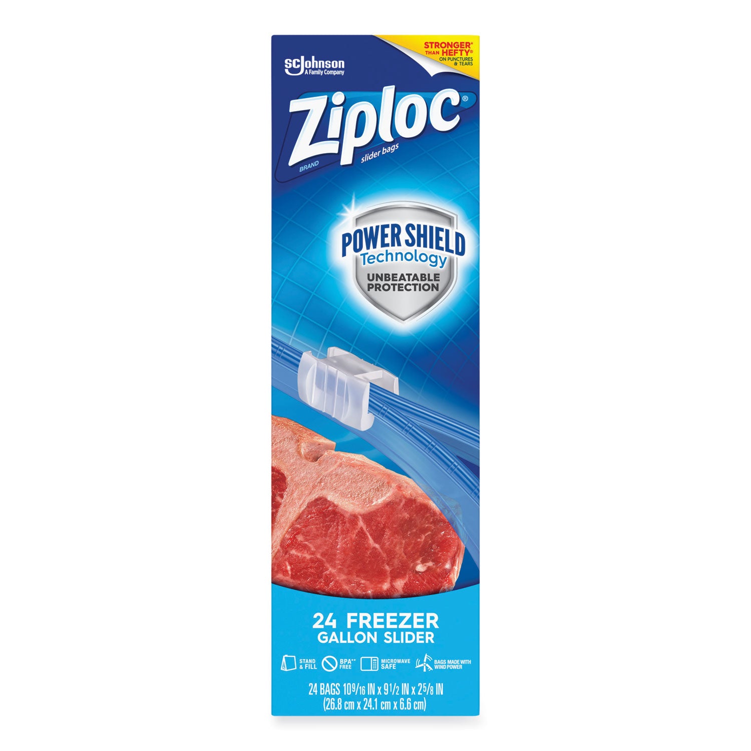 Ziploc® Slider Freezer Bags, 1 gal, 9.5" x 2.63" x 10.56", Clear, 24/Box