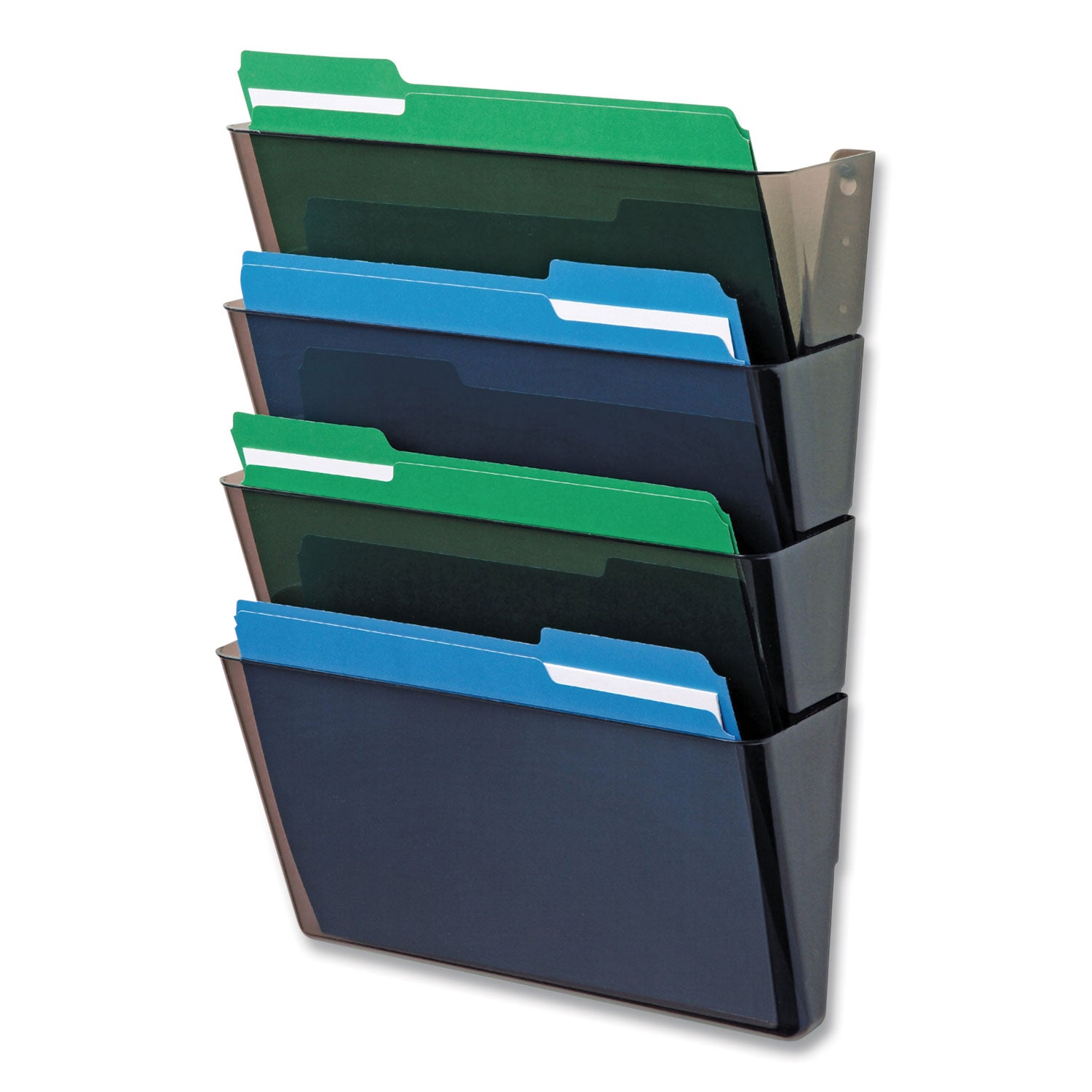 deflecto® DocuPocket Stackable Four-Pocket Wall File, 4 Sections, Letter Size, 13" x 4", Smoke