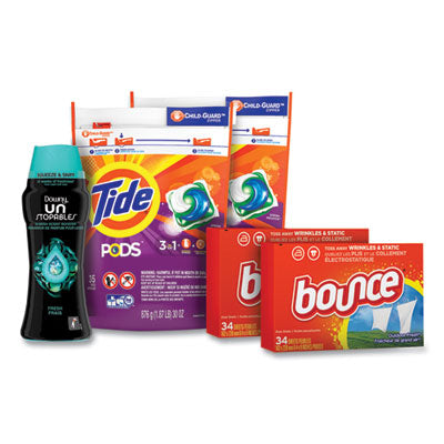 Tide® Better Together Laundry Care Bundle, (2) Bags Tide Pods, (2) Boxes Bounce Dryer Sheets, (1) Bottle Downy Unstopables Flipcost Flipcost