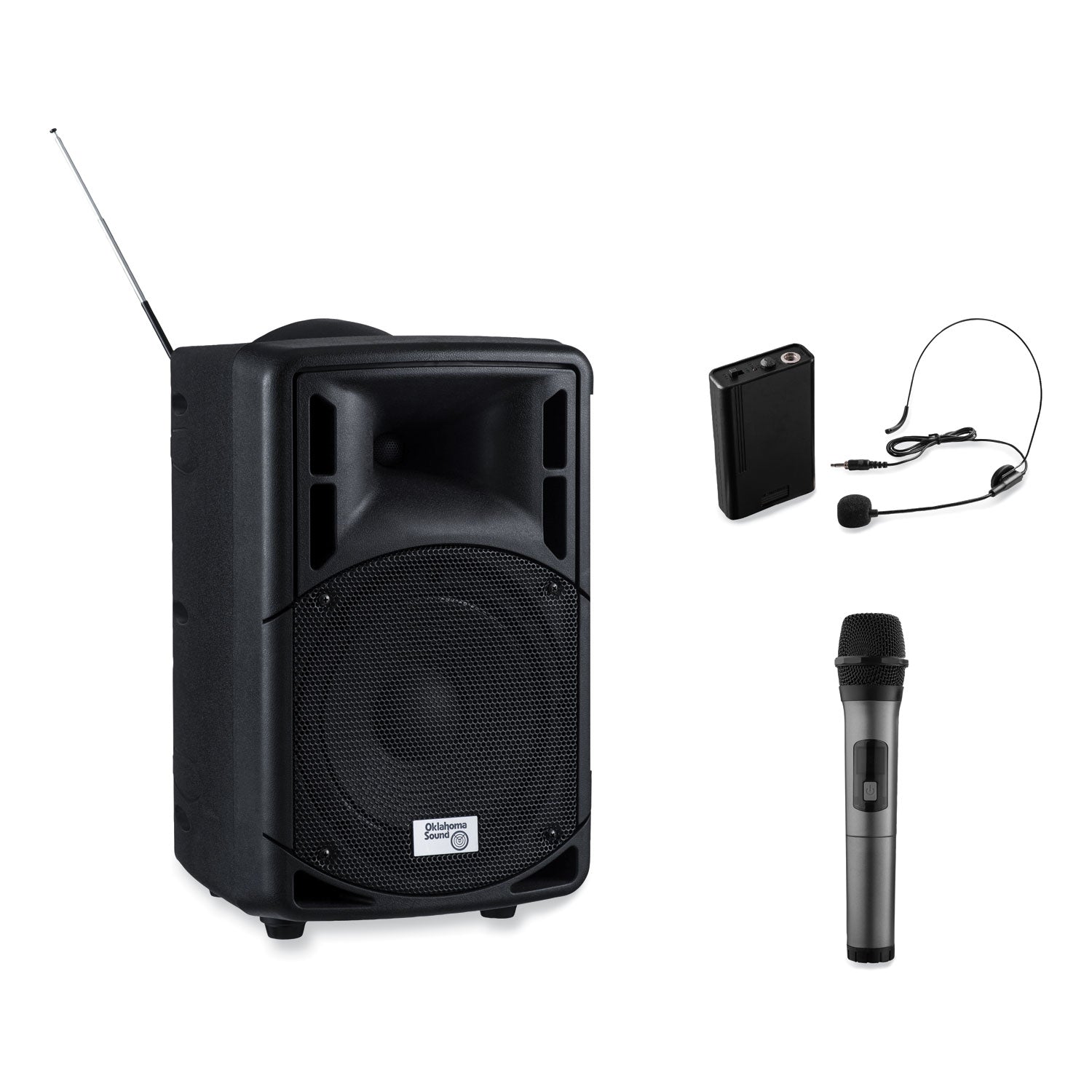 Oklahoma Sound® Wireless PA System with Wireless Headset Microphone, 40 W, Black