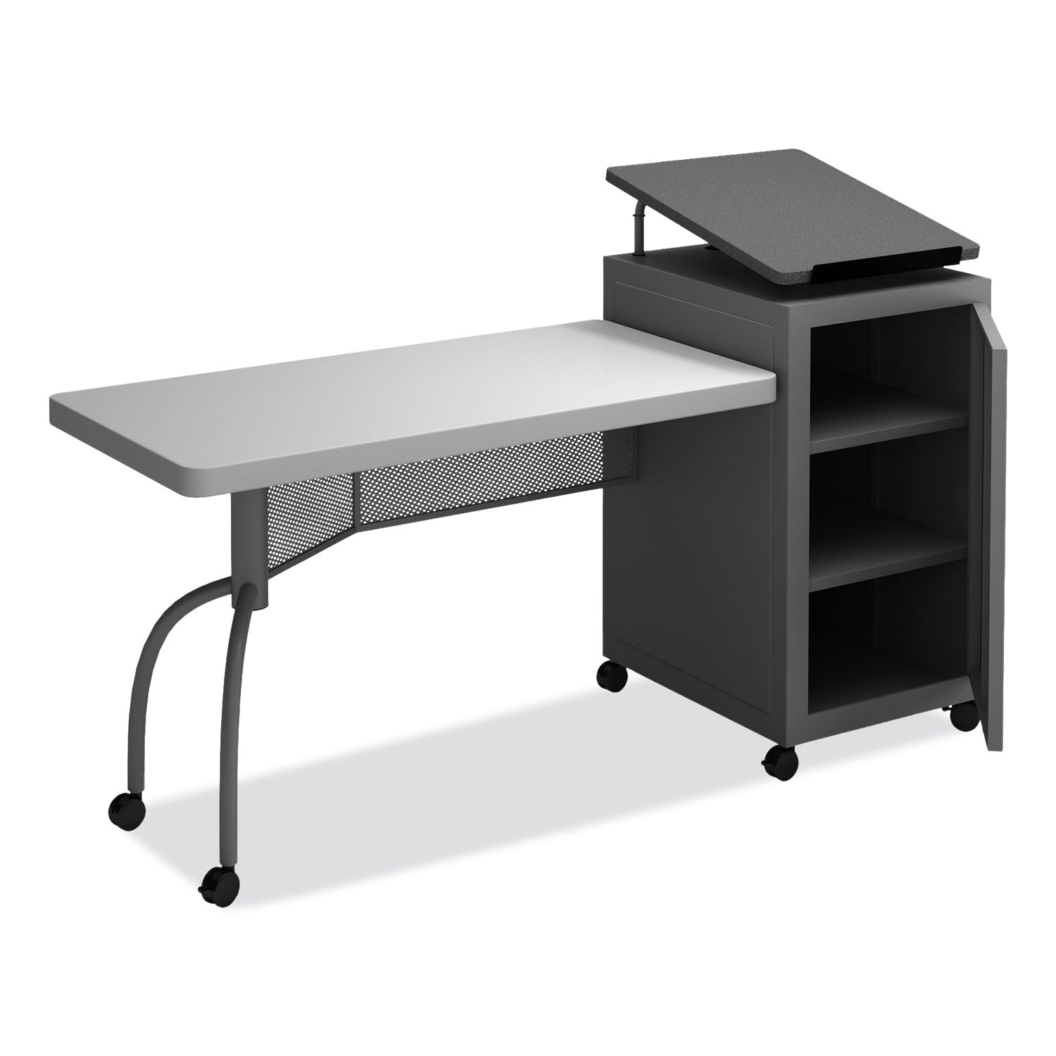 Oklahoma Sound® Edupod Teacher's Desk and Lectern Combo, 24" x 68" x 45", Gray Hammer Tone