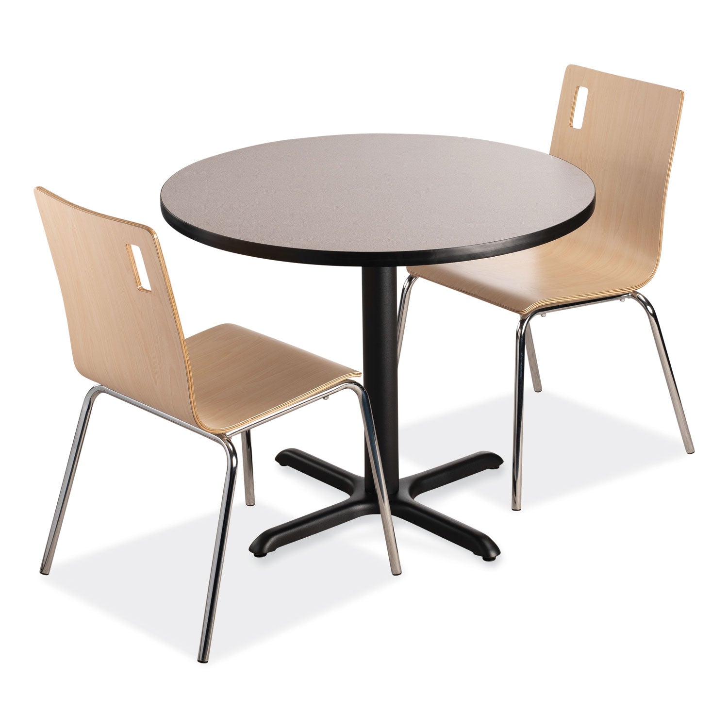 NPS® Cafe Table, 36" Diameter x 30h, Round Top/X-Base, Gray Nebula, Black Base