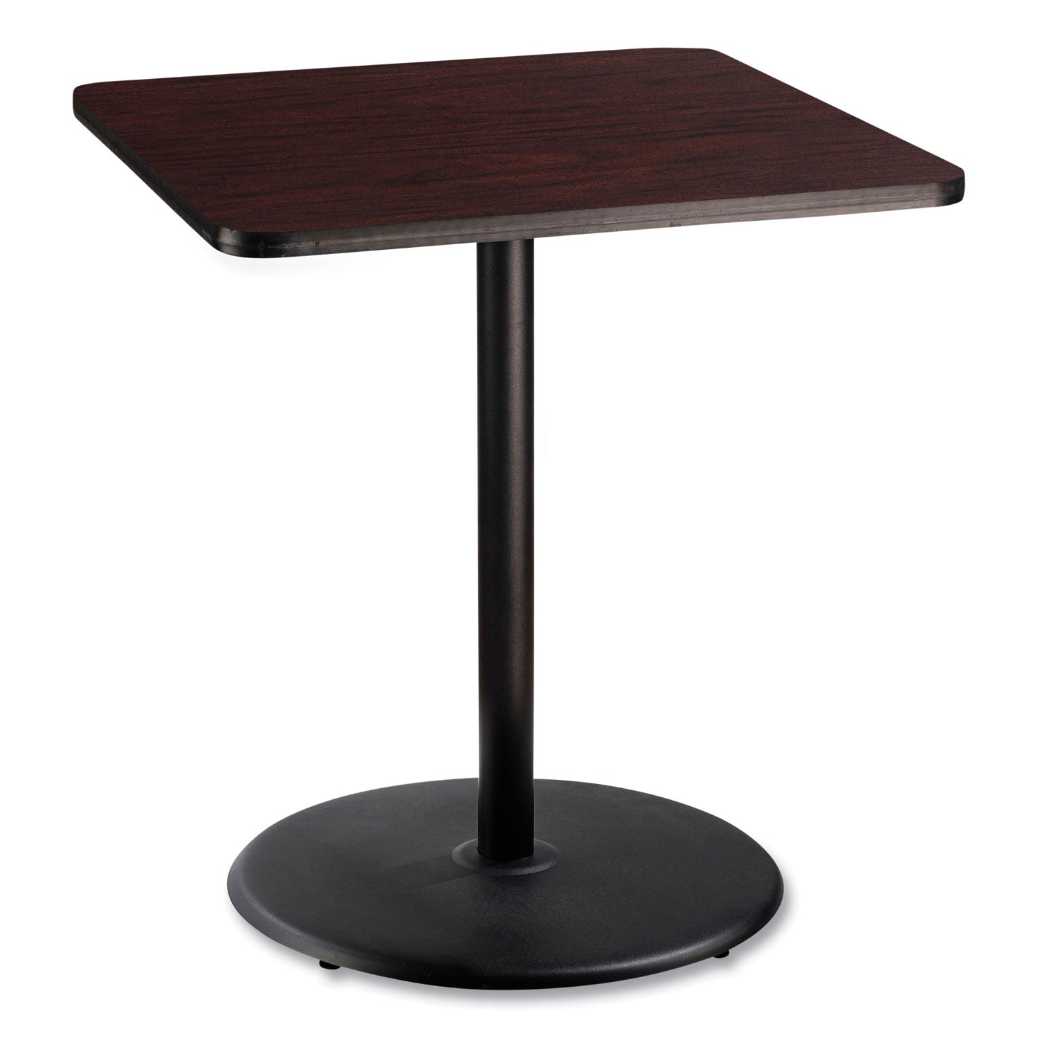 NPS® Cafe Table, 36w x 36d x 42h, Square Top/Round Base, Mahogany Top, Black Base