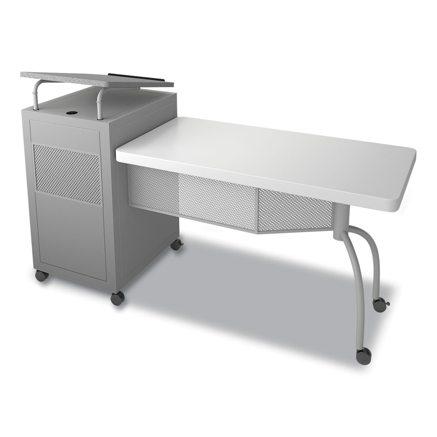 Edupod Teacher's Desk and Lectern Combo, 24" x 68" x 45", Gray Hammer Tone