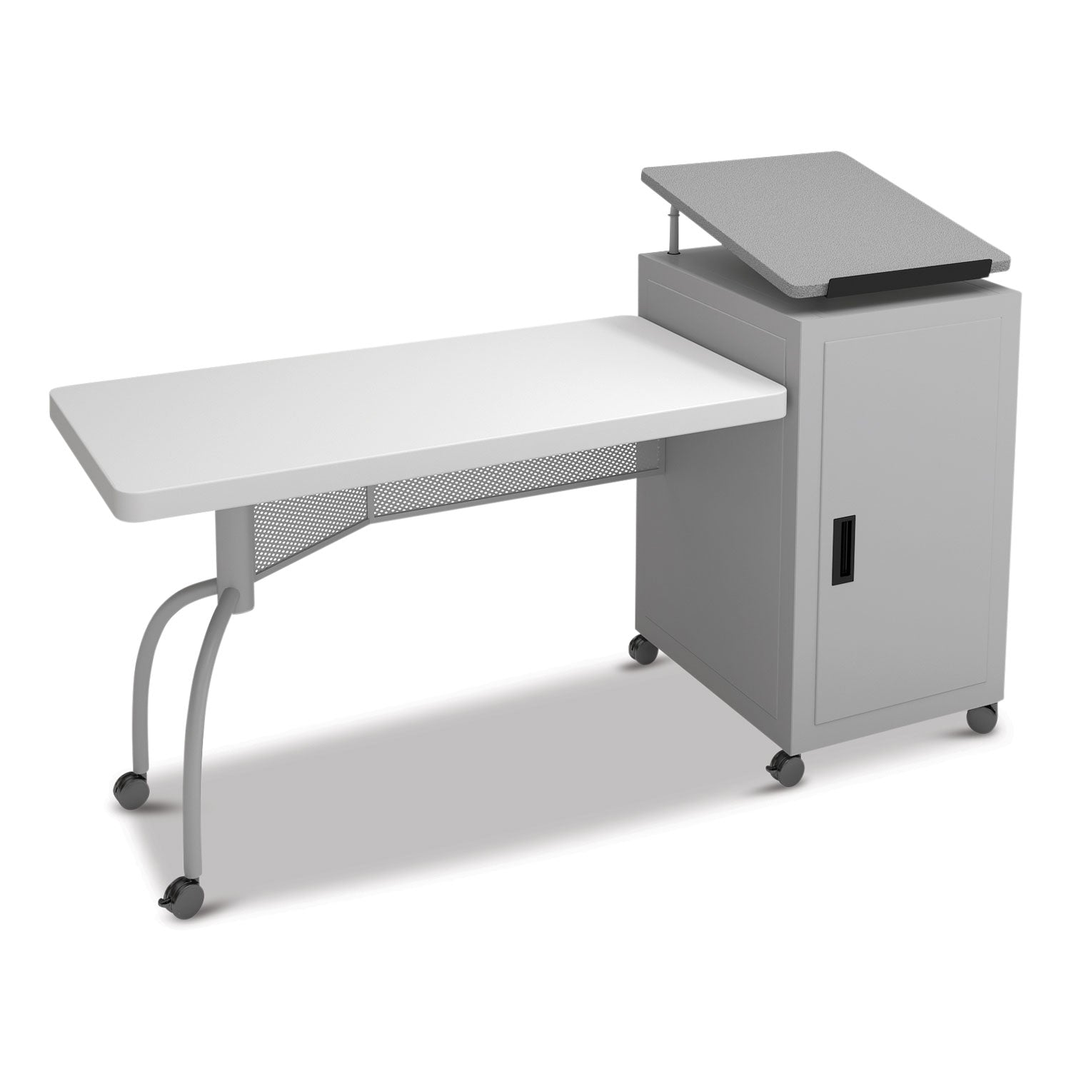 Oklahoma Sound® Edupod Teacher's Desk and Lectern Combo, 24" x 68" x 45", Gray Hammer Tone