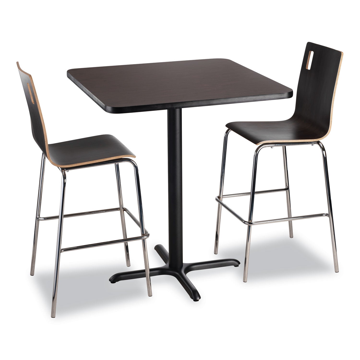 NPS® Cafe Table, 36w x 36d x 42h, Square Top/X-Base, Mahogany Top, Black Base