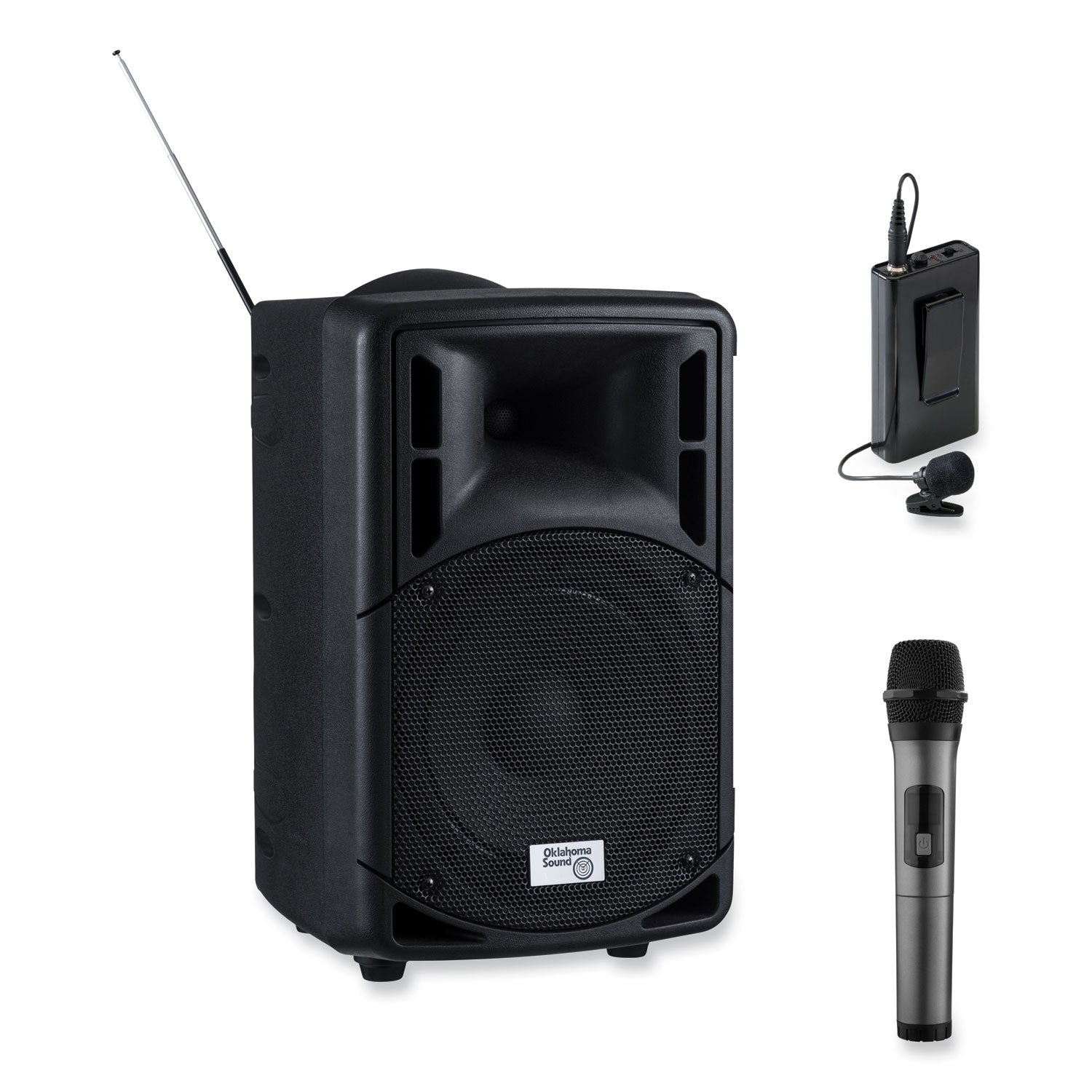 Oklahoma Sound® Wireless PA System with Wireless Tie Clip Microphone, 40 W, Black