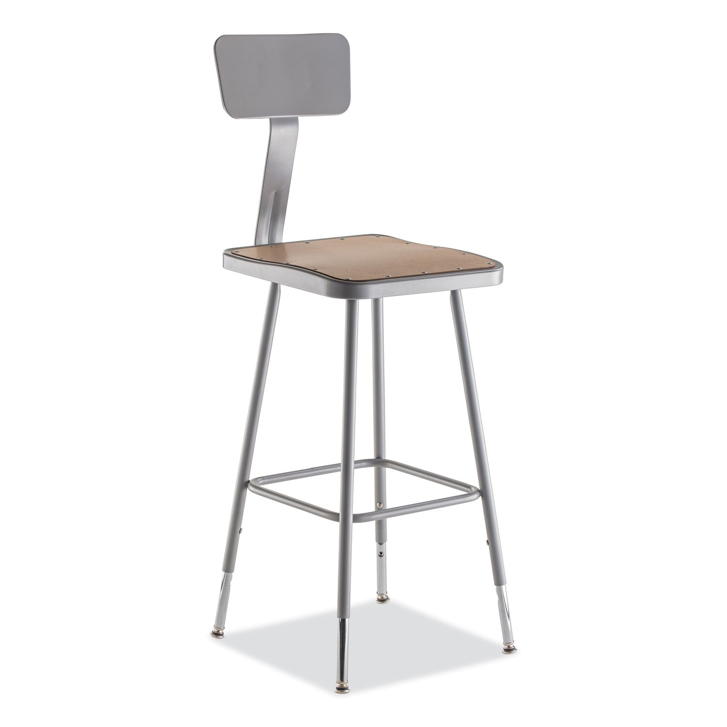 6300 Series Height Adjustable Heavy-Duty Square Seat Stool w/ Back, Supports 500 lb, 23.75" to 31.75" Seat Height, Brown/Gray