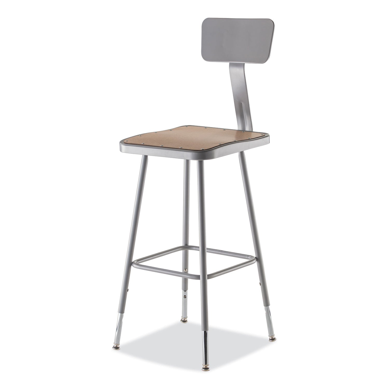 NPS® 6300 Series Height Adjustable Heavy-Duty Square Seat Stool w/ Back, Supports 500 lb, 23.75" to 31.75" Seat Height, Brown/Gray