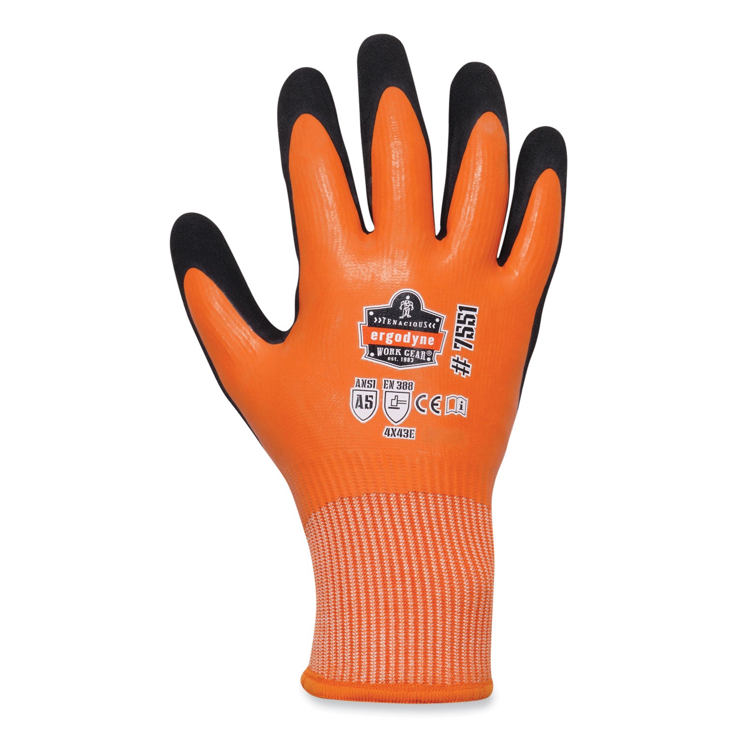 ProFlex 7551 ANSI A5 Coated Waterproof CR Gloves, Small, Orange, Pair