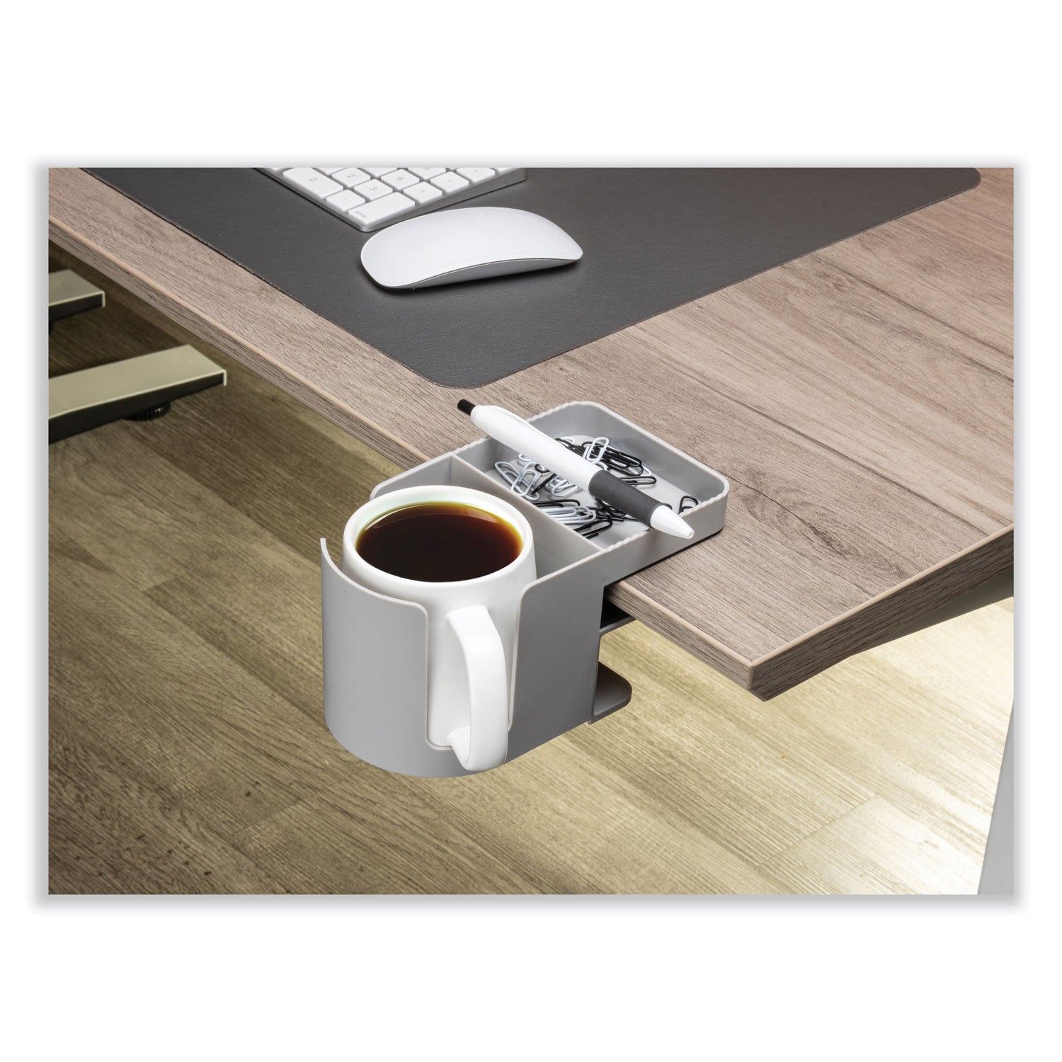 deflecto® Standing Desk Cup Holder Organizer, Two Sections, 3.94 x 7.04 x 3.54, Gray