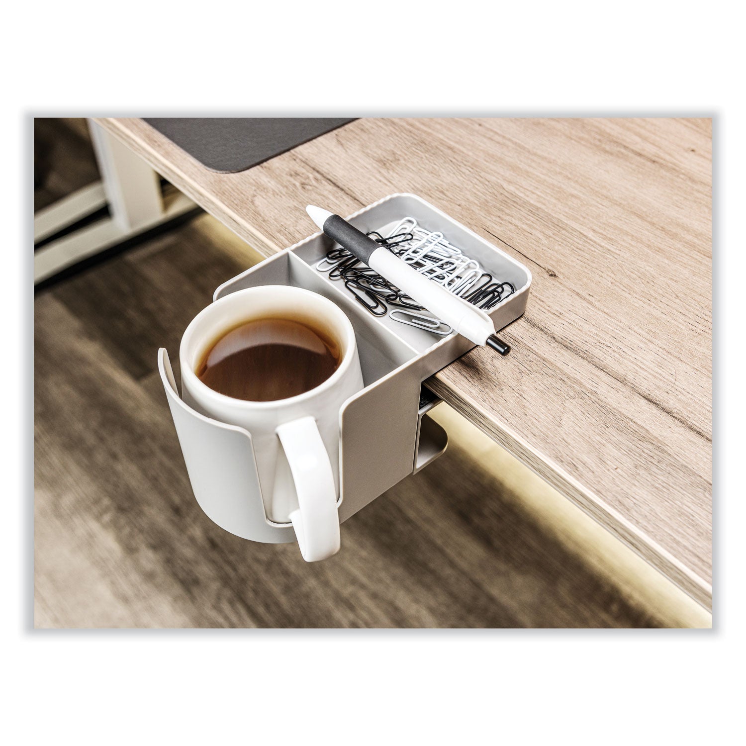 deflecto® Standing Desk Cup Holder Organizer, Two Sections, 3.94 x 7.04 x 3.54, Gray