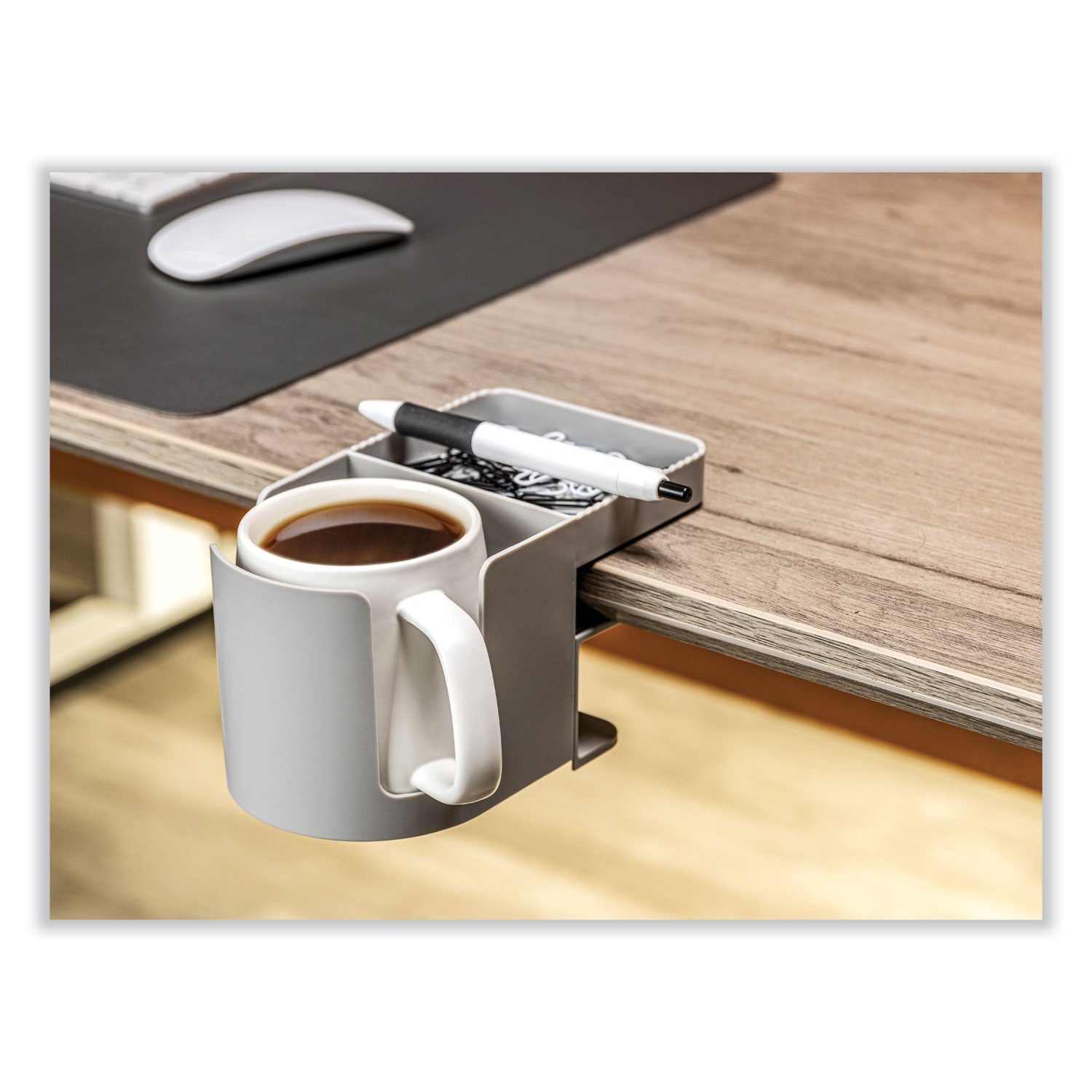 deflecto® Standing Desk Cup Holder Organizer, Two Sections, 3.94 x 7.04 x 3.54, Gray