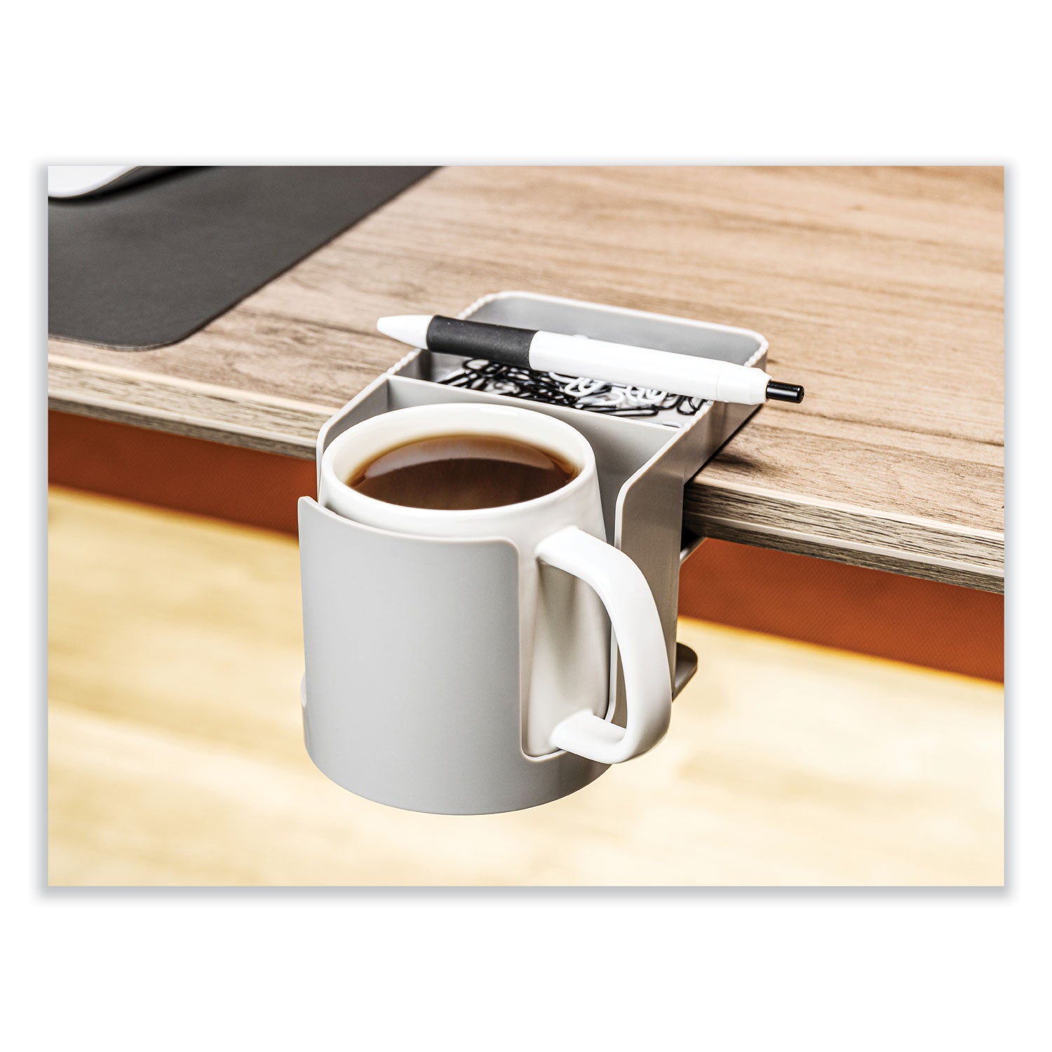 deflecto® Standing Desk Cup Holder Organizer, Two Sections, 3.94 x 7.04 x 3.54, Gray