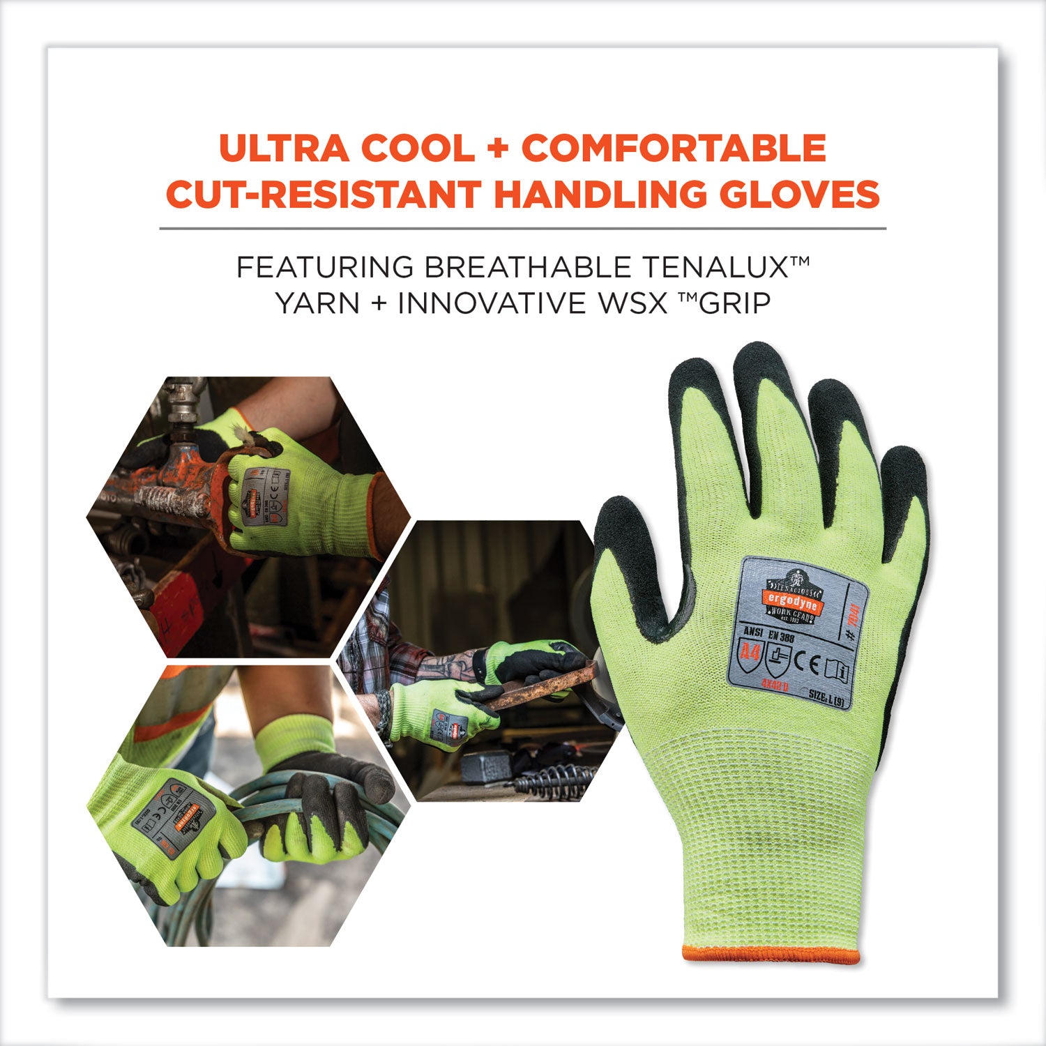 ProFlex 7041-CASE ANSI A4 Nitrile Coated CR Gloves, Lime, Medium, 144 Pairs/Carton ergodyne® Flipcost