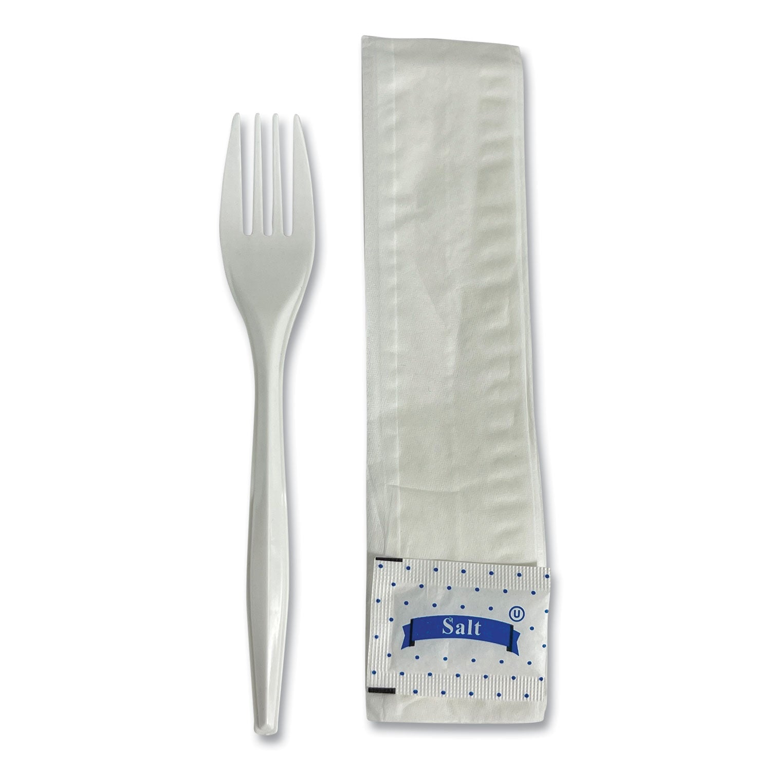 Boardwalk® Three-Piece Utensil Set, Fork/Napkin/Salt Packet, White, 500/Carton