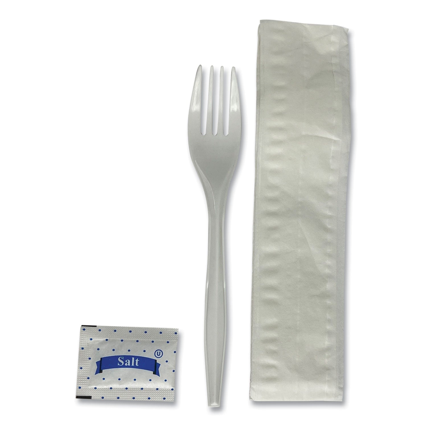 Boardwalk® Three-Piece Utensil Set, Fork/Napkin/Salt Packet, White, 500/Carton