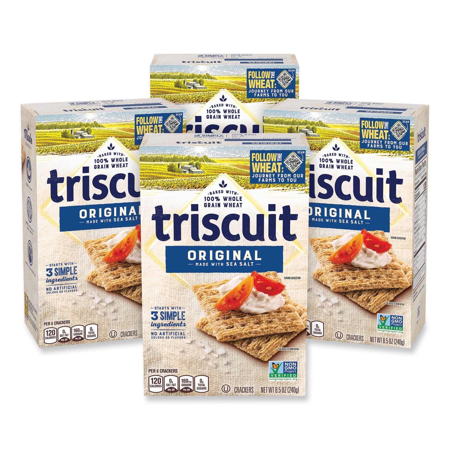 Triscuit Crackers Original with Sea Salt, 8.5 oz Box, 4 Boxes/Pack