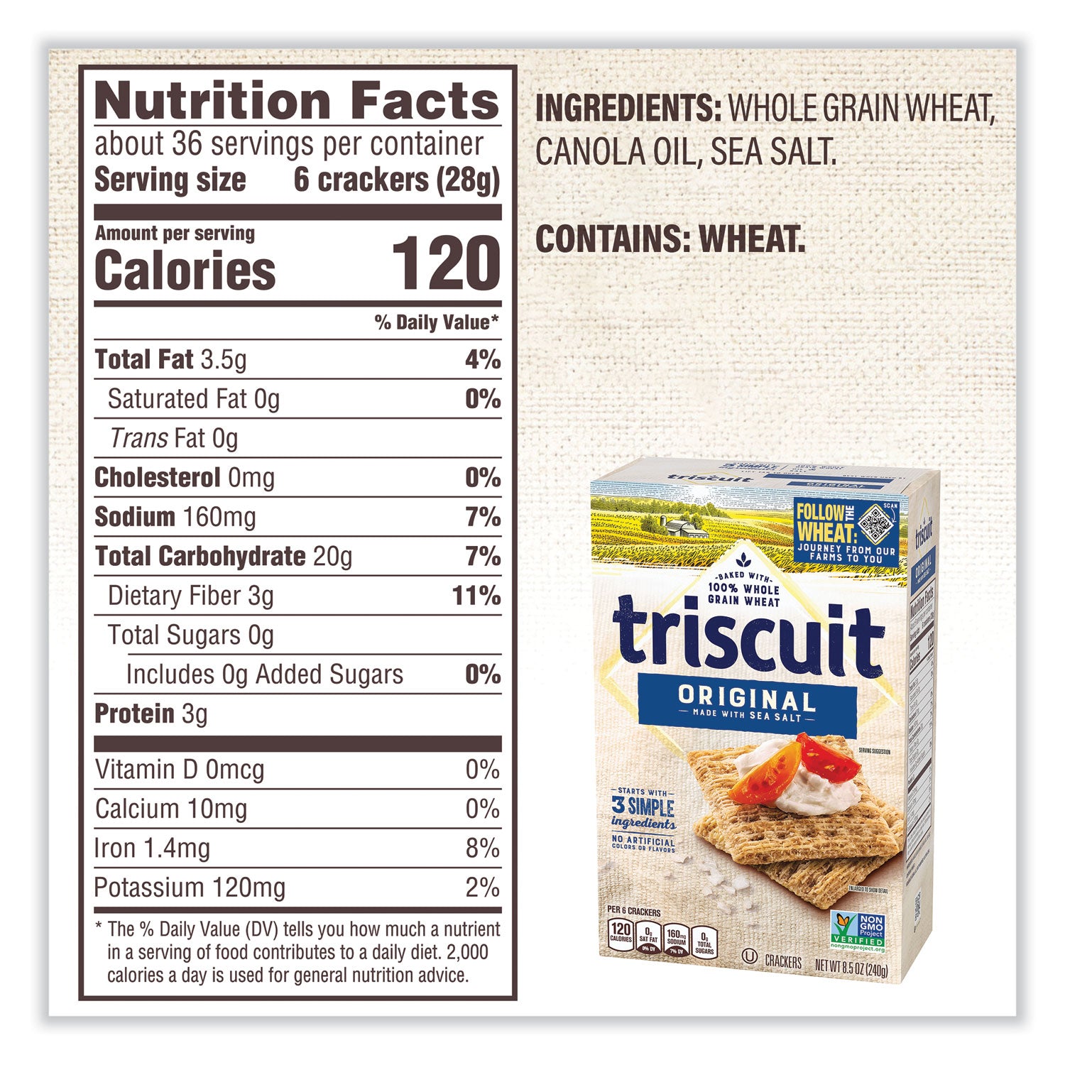 Triscuit Crackers Original with Sea Salt, 8.5 oz Box, 4 Boxes/Pack