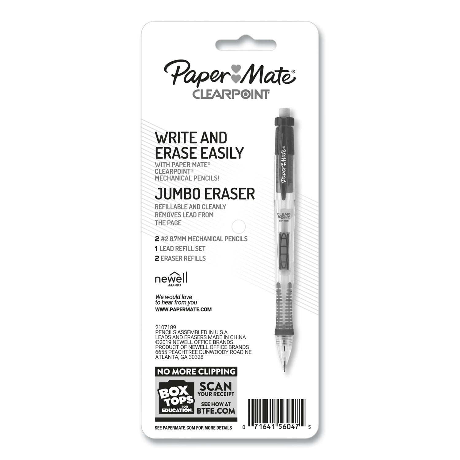 Paper Mate® Clear Point Mechanical Pencils with Tube of Lead/Erasers, 0.7 mm, HB (#2), Black Lead, Randomly Assorted Barrel Colors, 2/PK