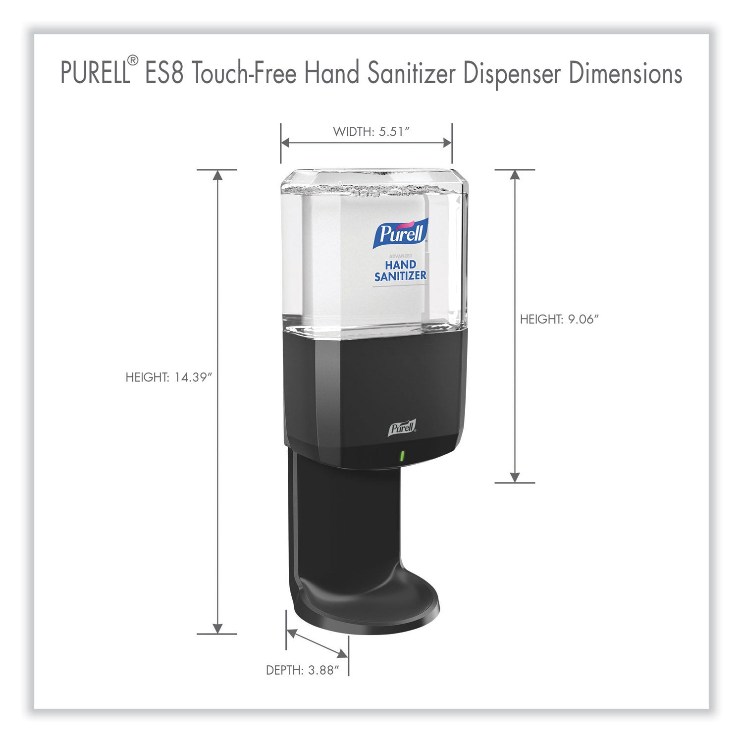 PURELL® ES8 Touch Free Hand Sanitizer Dispenser, 1,200 mL, 5.25 x 8.56 x 12.13, Graphite