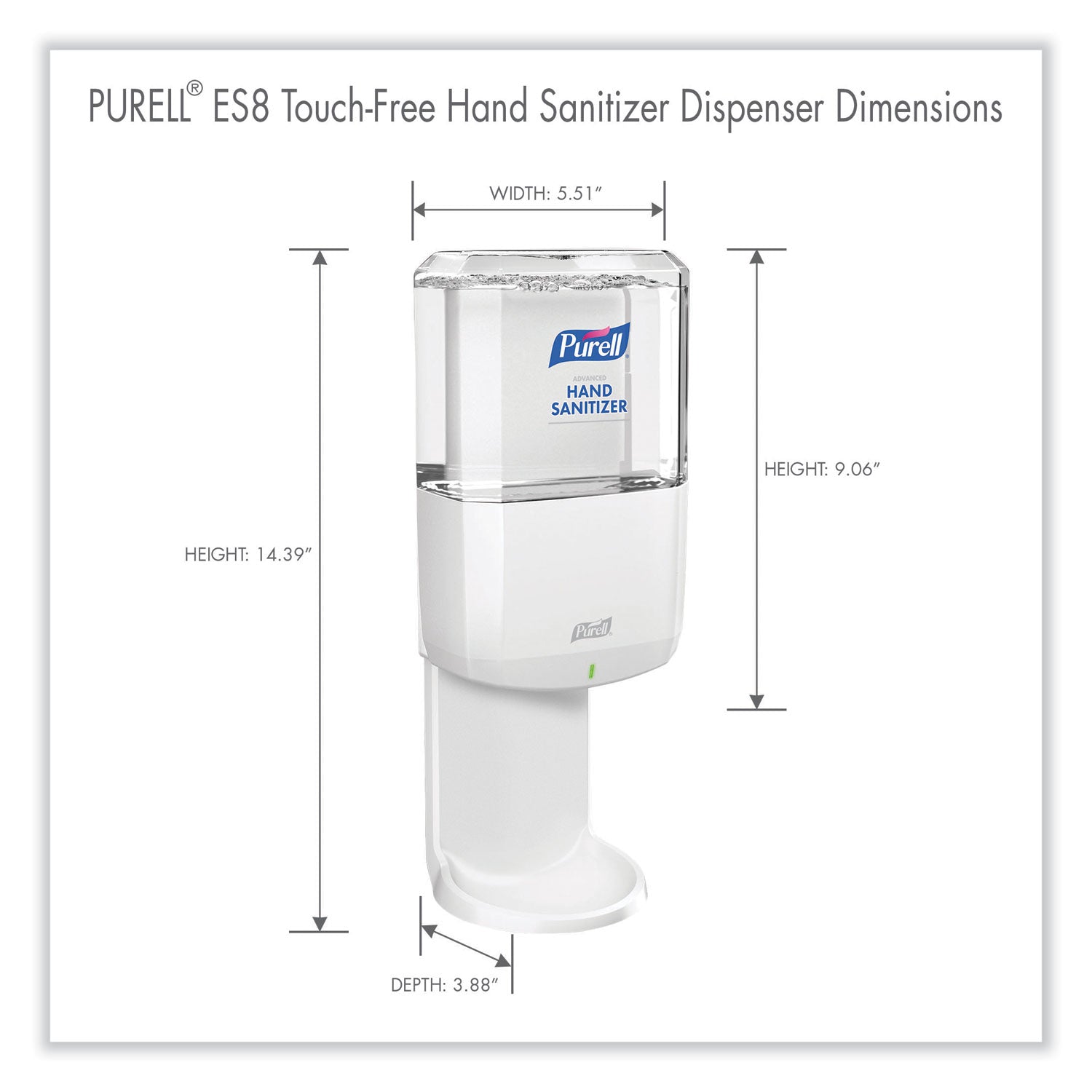 PURELL® ES8 Touch Free Hand Sanitizer Dispenser, 1,200 mL, 5.25 x 8.56 x 12.13, White