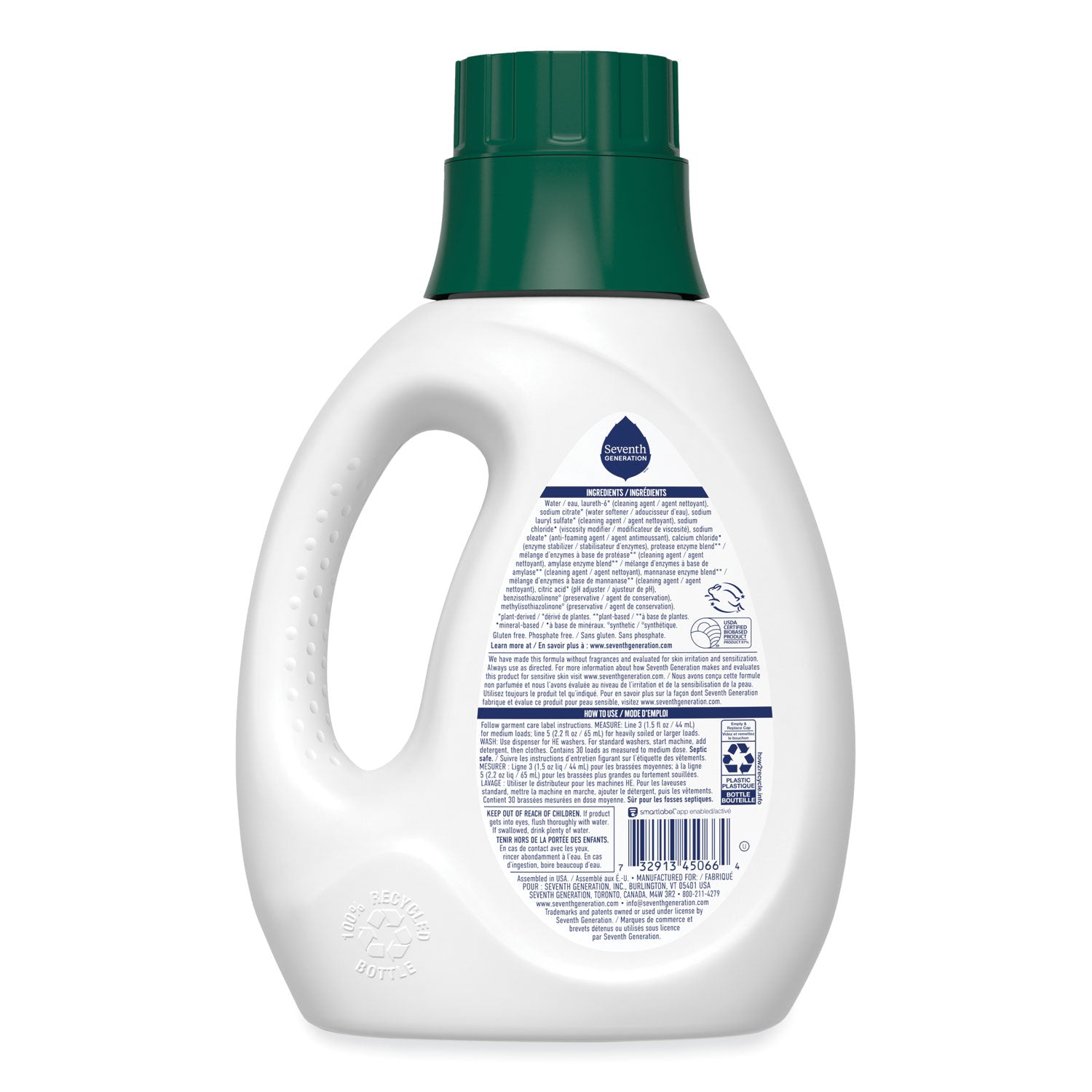 Seventh Generation® Natural Liquid Laundry Detergent, Fragrance Free, 45 oz Bottle, 6/Carton