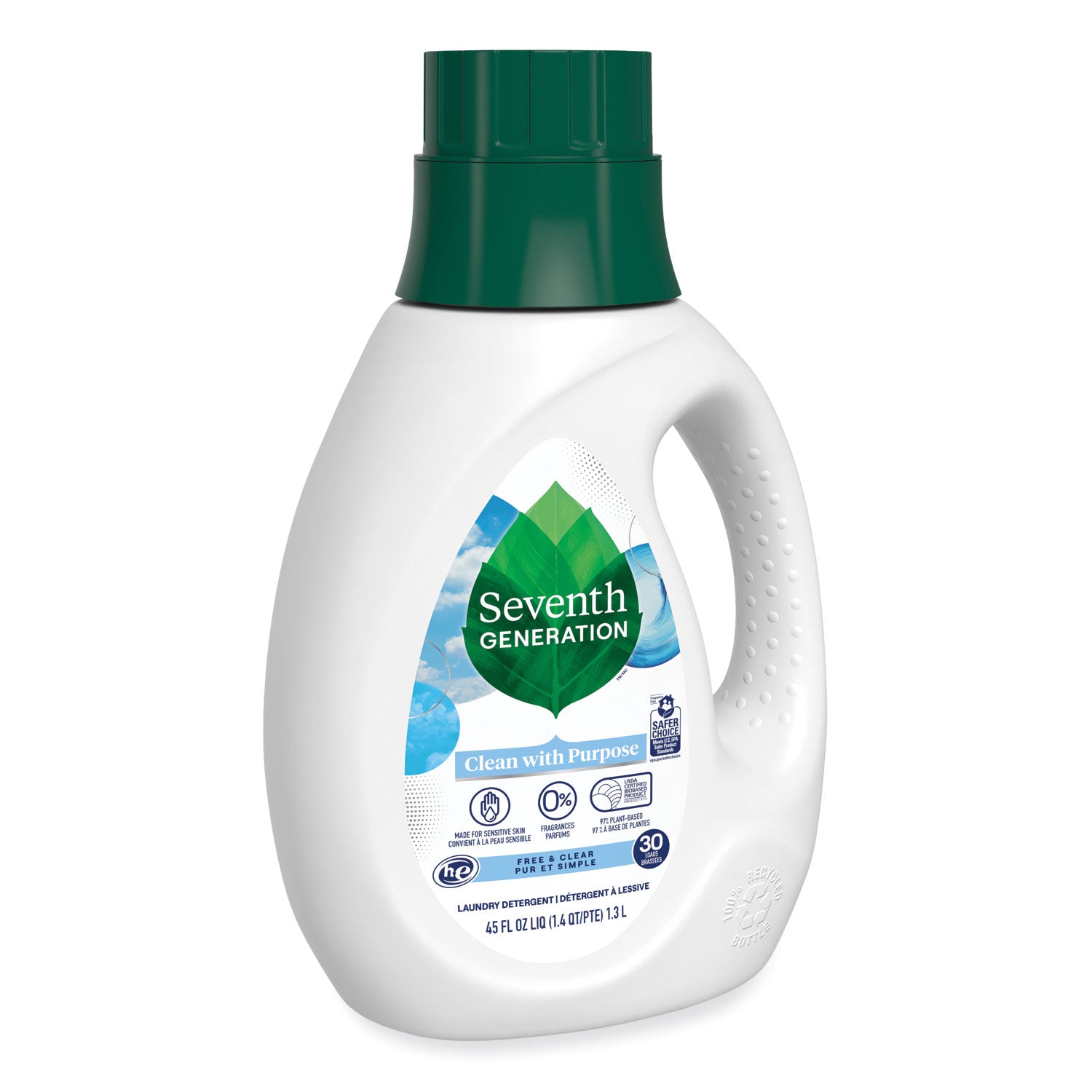 Seventh Generation® Natural Liquid Laundry Detergent, Fragrance Free, 45 oz Bottle, 6/Carton