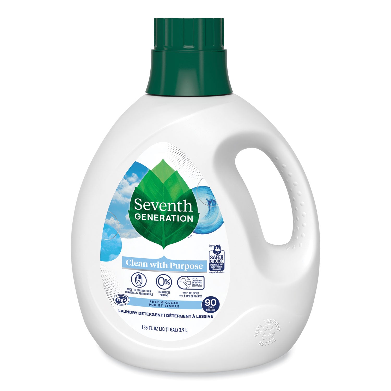 Seventh Generation® Natural Liquid Laundry Detergent, Fragrance Free, 135 oz Bottle, 4/Carton