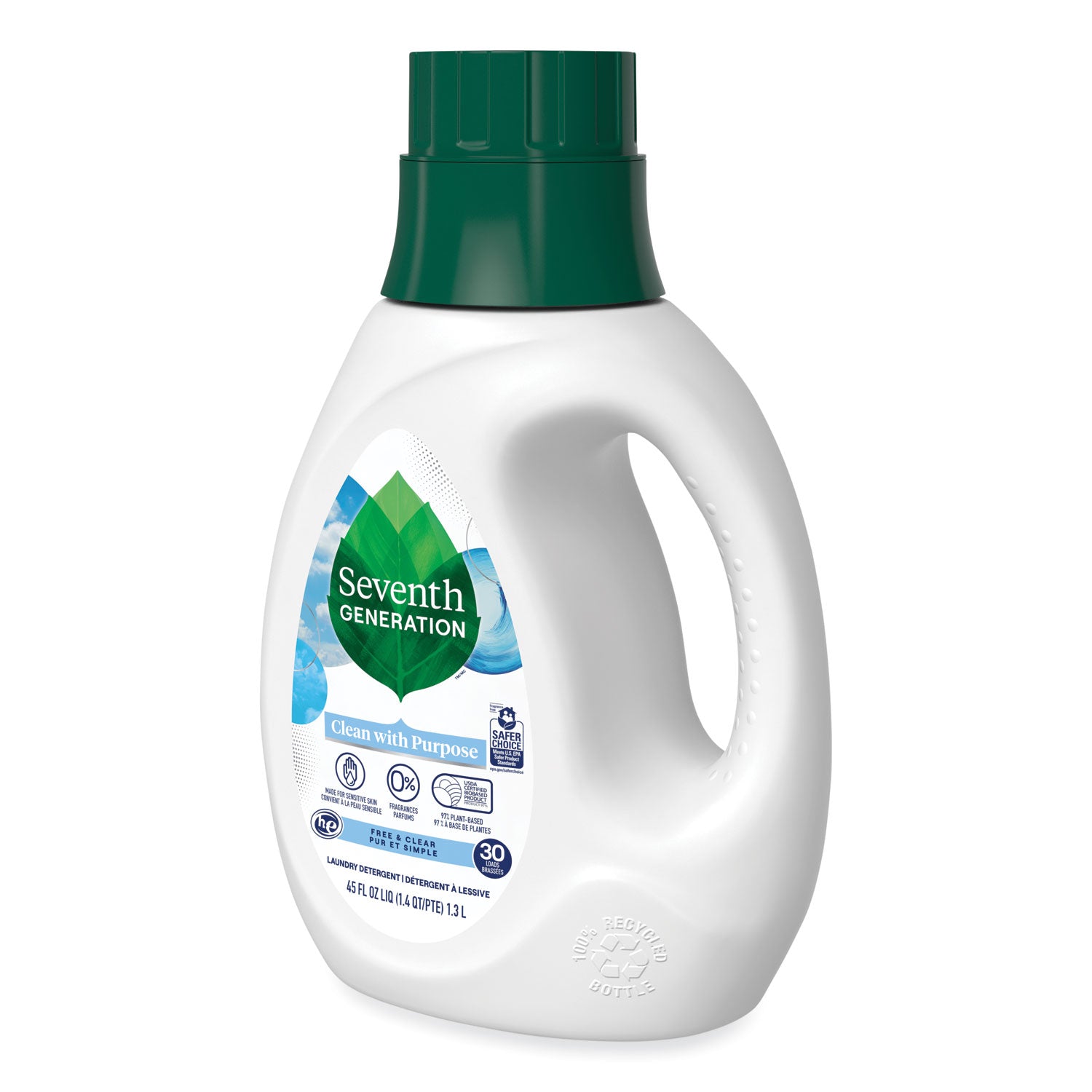 Seventh Generation® Natural Liquid Laundry Detergent, Fragrance Free, 45 oz Bottle, 6/Carton