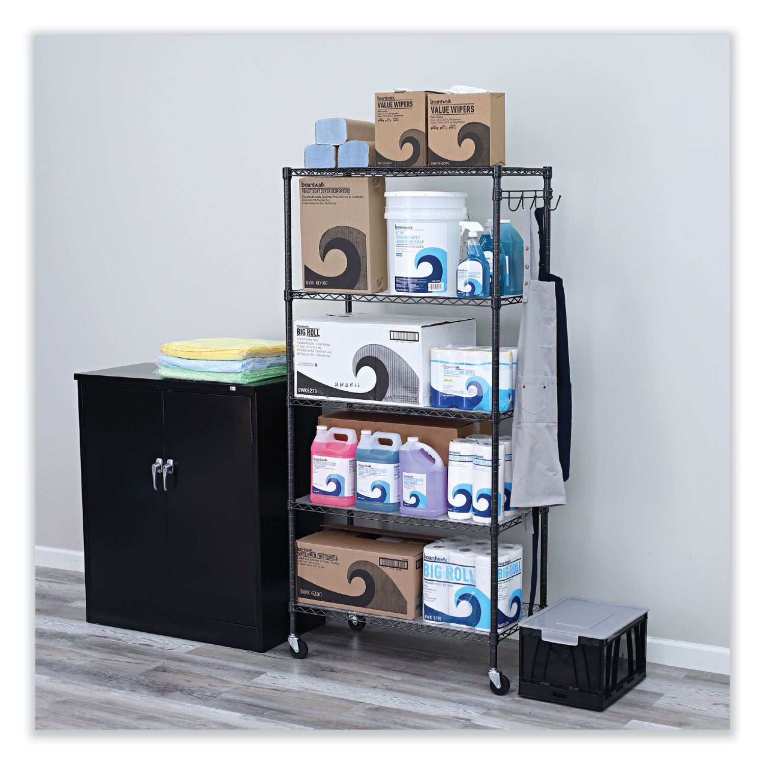 Alera® 5-Shelf Wire Shelving Kit with Casters and Shelf Liners, 36w x 18d x 72h, Black Anthracite