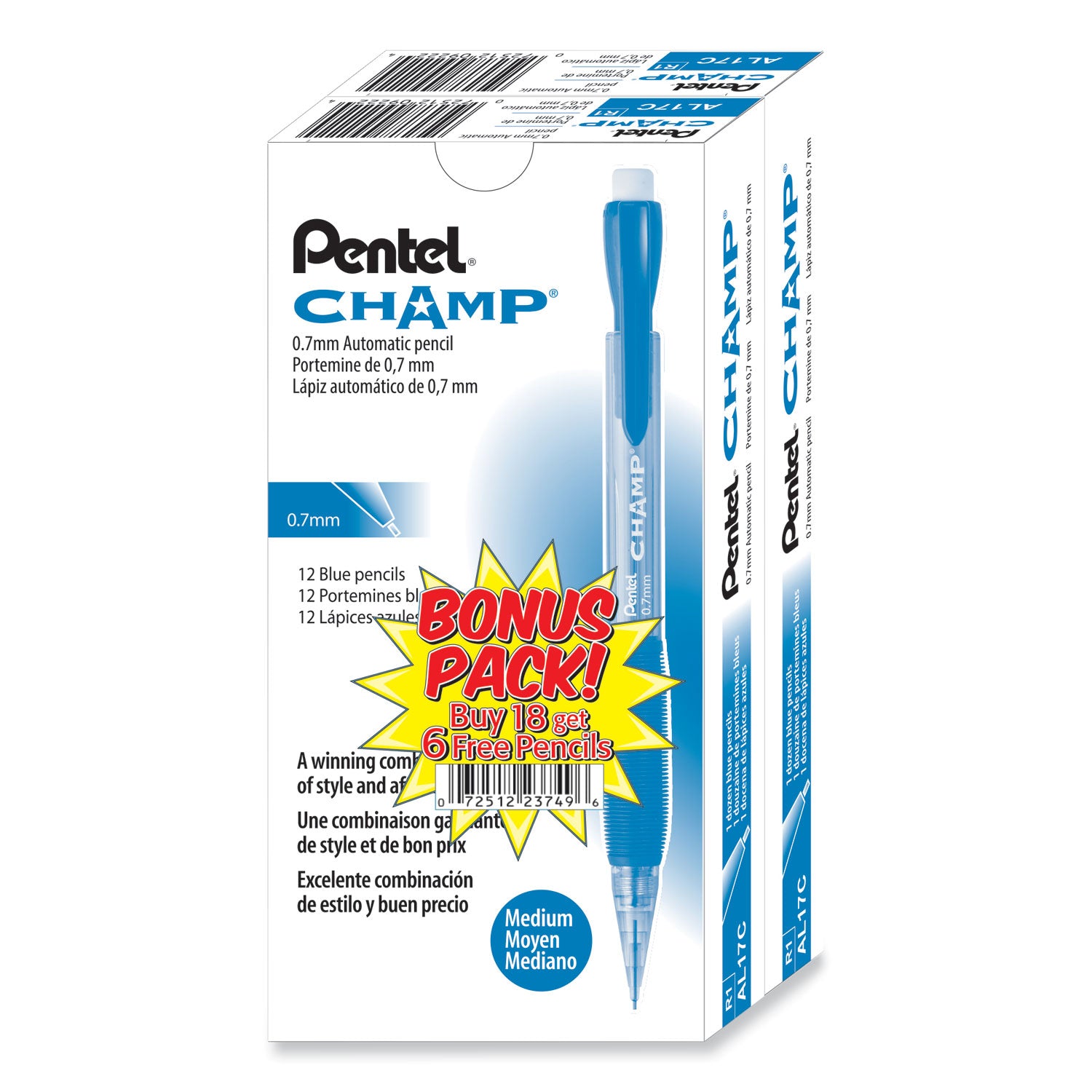 Pentel® Champ Mechanical Pencil Value Pack, 0.7 mm, HB (#2), Black Lead, Blue Barrel, 24/Pack