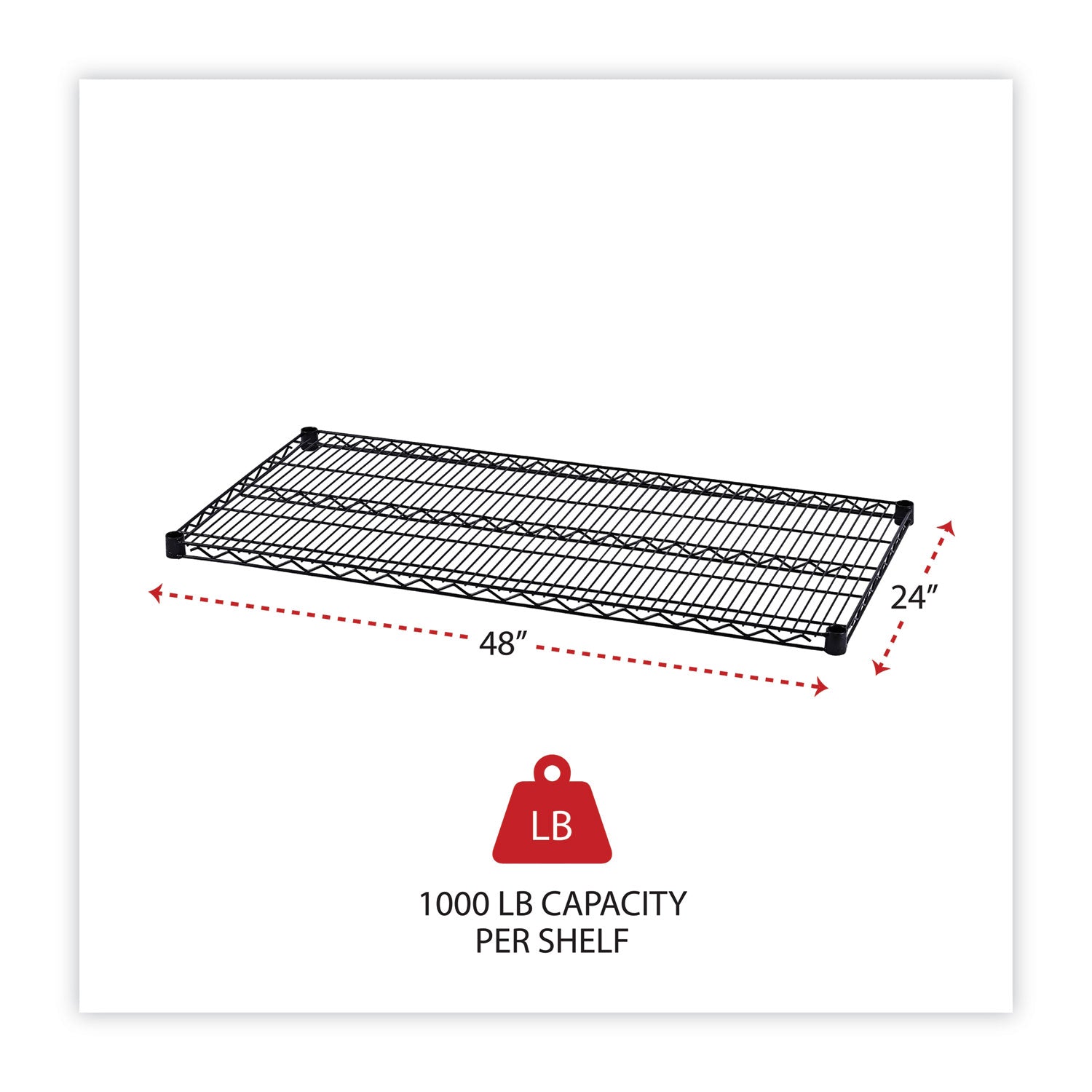 Alera® Industrial Wire Shelving Extra Wire Shelves, 48w x 24d, Black, 2 Shelves/Carton