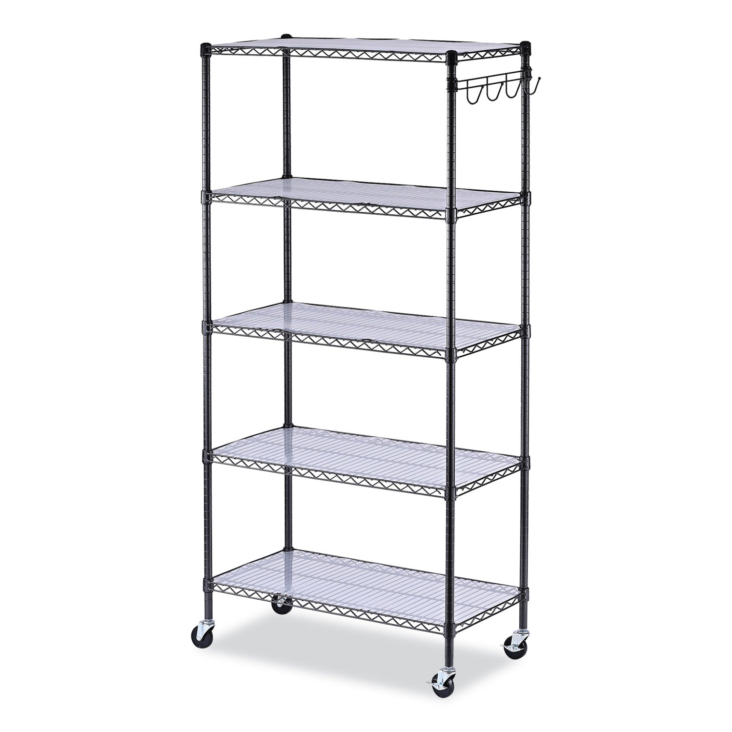 5-Shelf Wire Shelving Kit with Casters and Shelf Liners, 36w x 18d x 72h, Black Anthracite