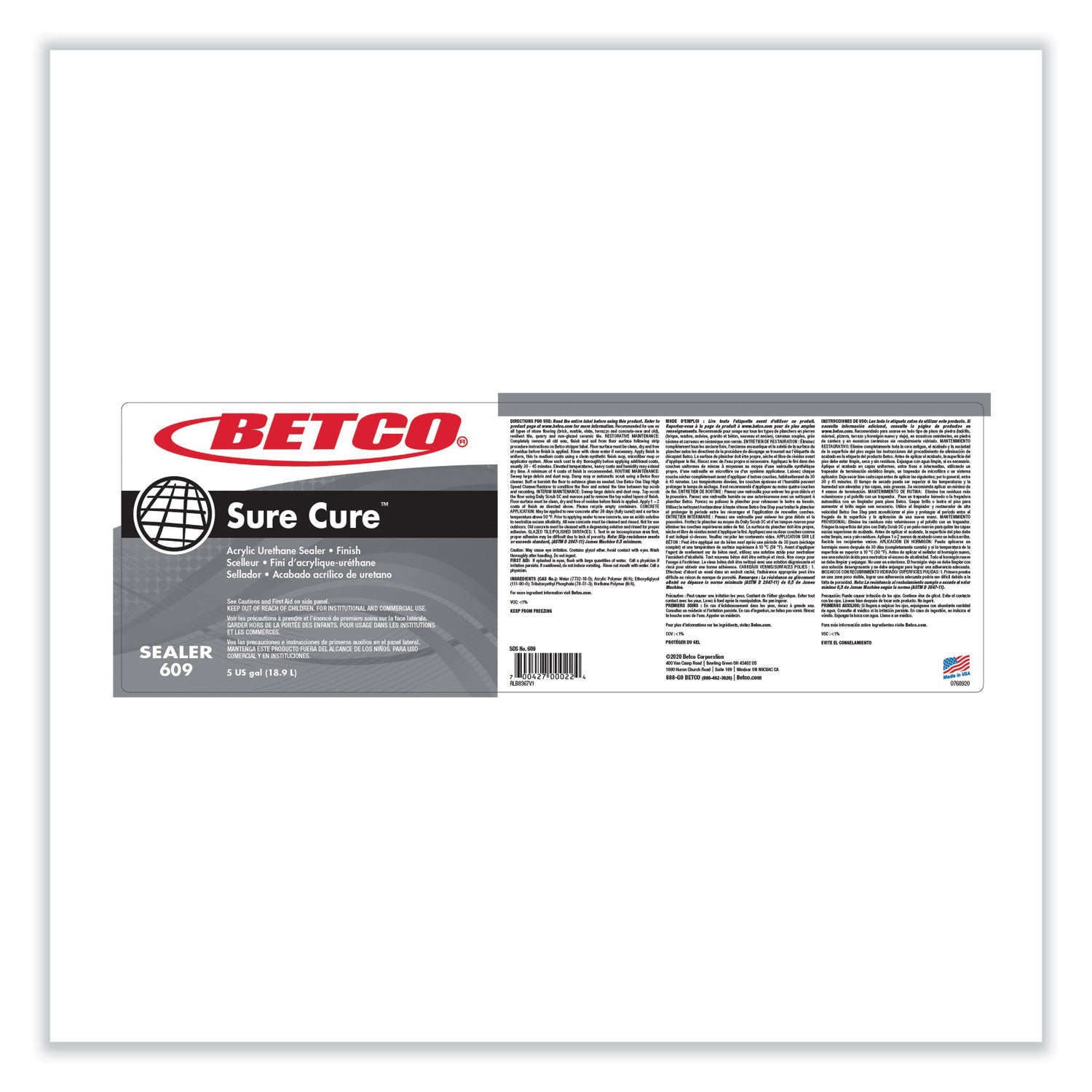 Betco® Sure Cure Urethane Fortified Sealer/Finish, 5 gal Bag-in-Box