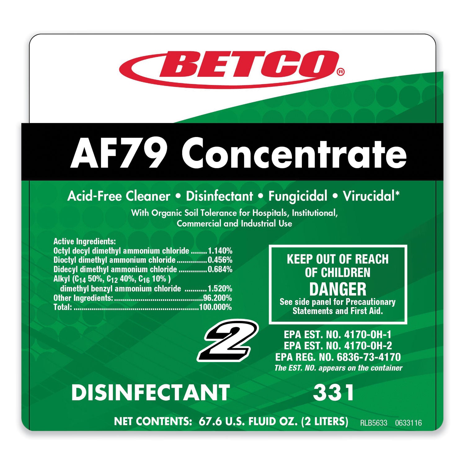 Betco® AF79 Acid-Free Bathroom Cleaner Concentrate, Ocean Breeze Scent, 2 L Bottle, 4/Carton